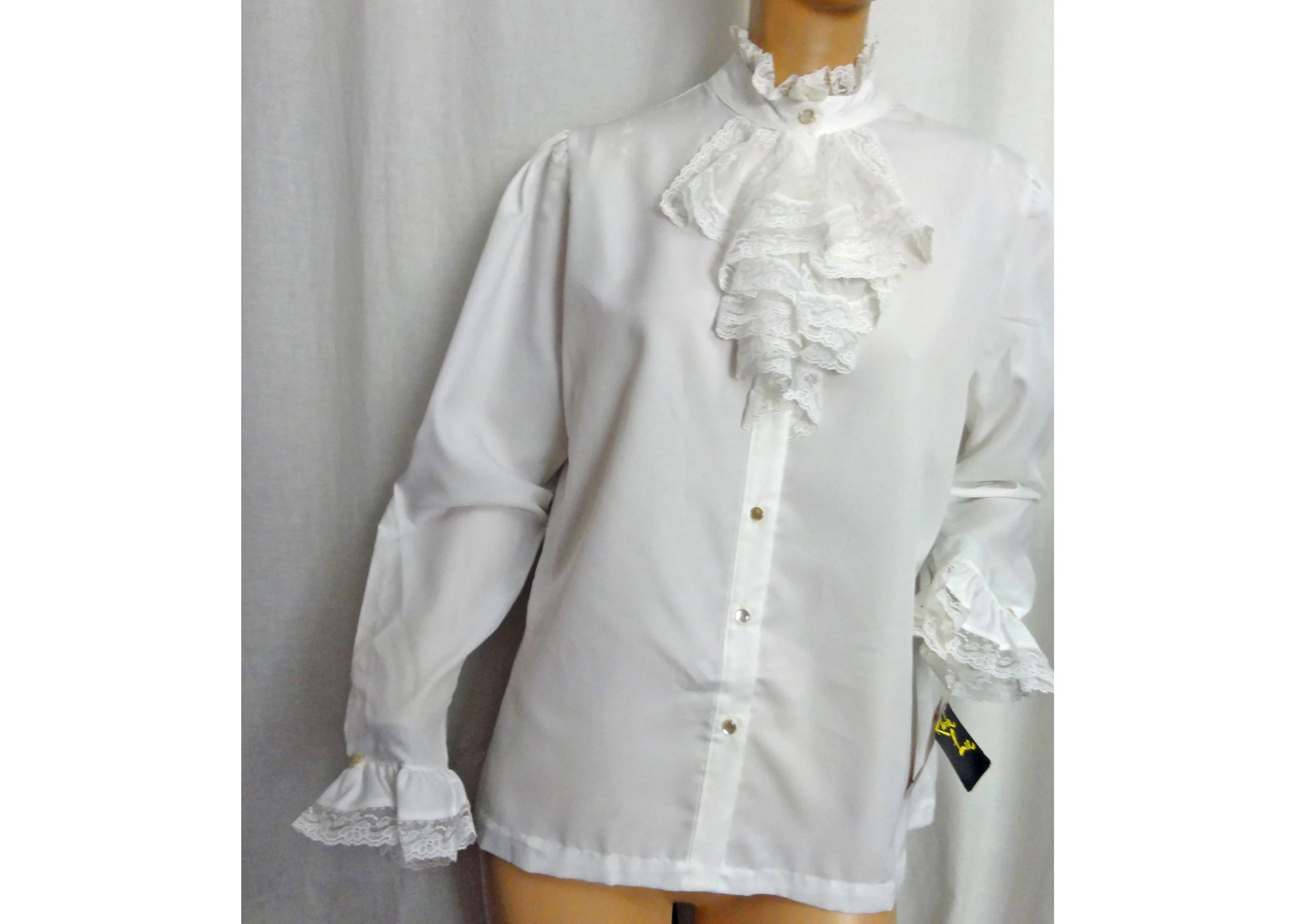 70s White Blouse Nos Lace Jabot Victorian Revival By Rhoda Lee - Image 3