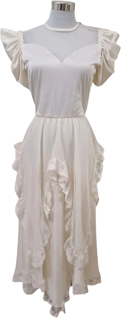 70s White Designer Disco Dress By Diamonds Run
