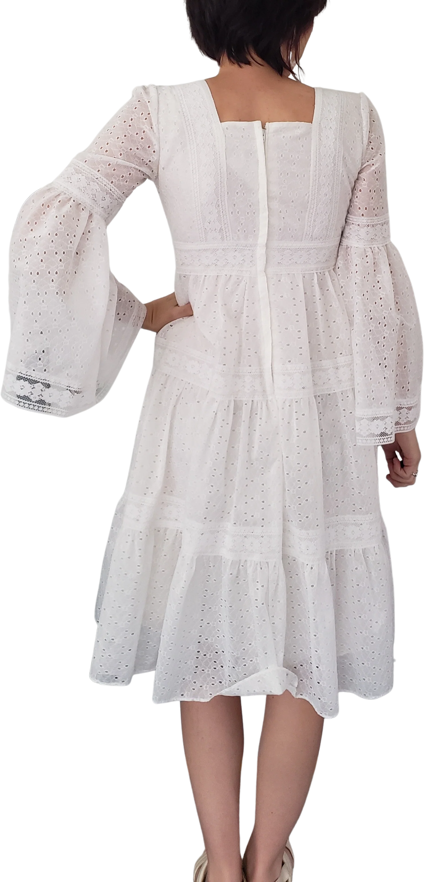70s White Lace Bell Sleeve Dress By JCPenney - Image 2