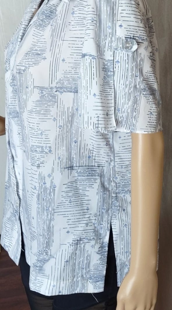 70's Blue and White Printed Shirt by Pykettes - Image 4