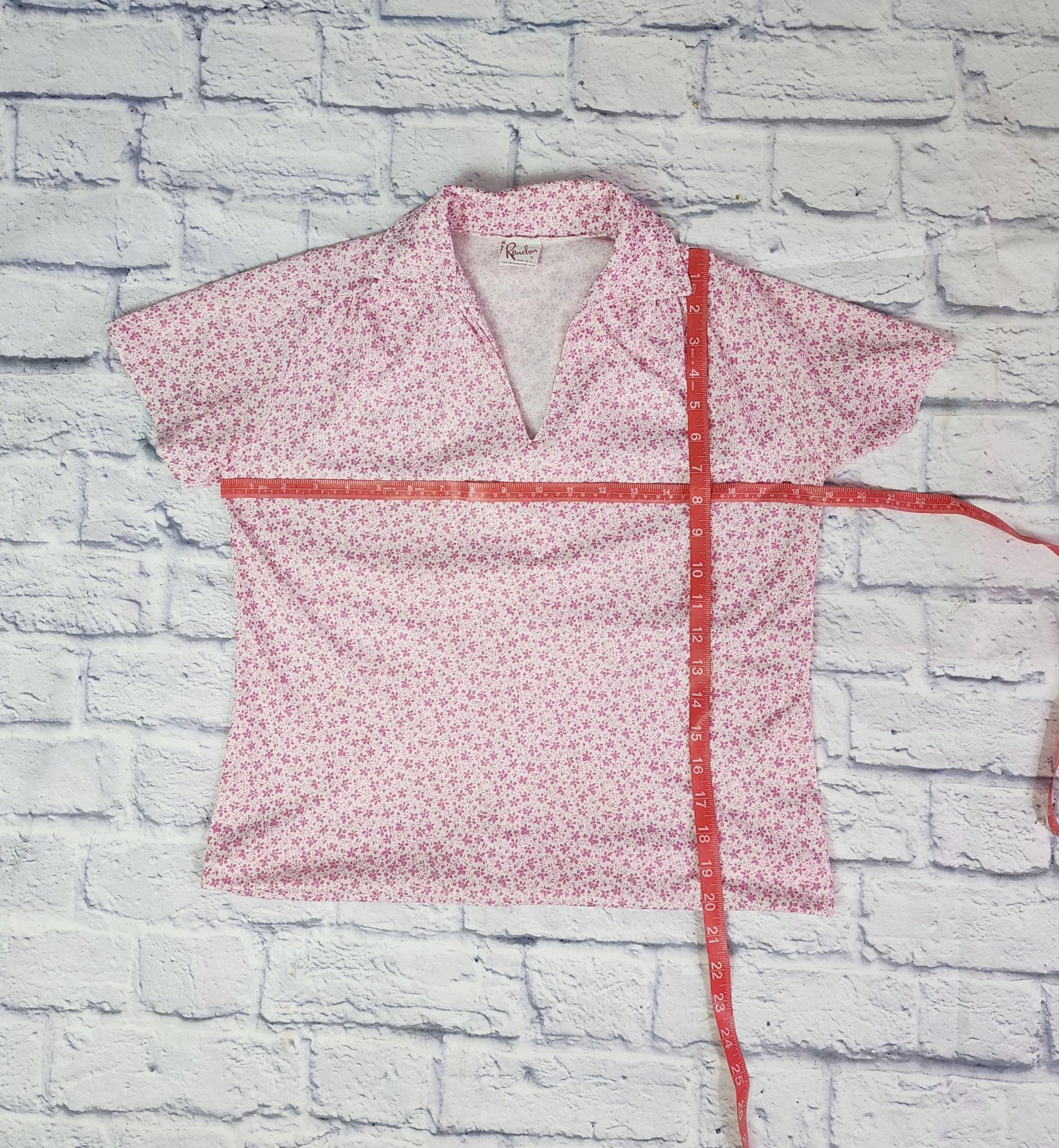 70s White Pink Casual Collart T-shirt Floral Print - Image 6