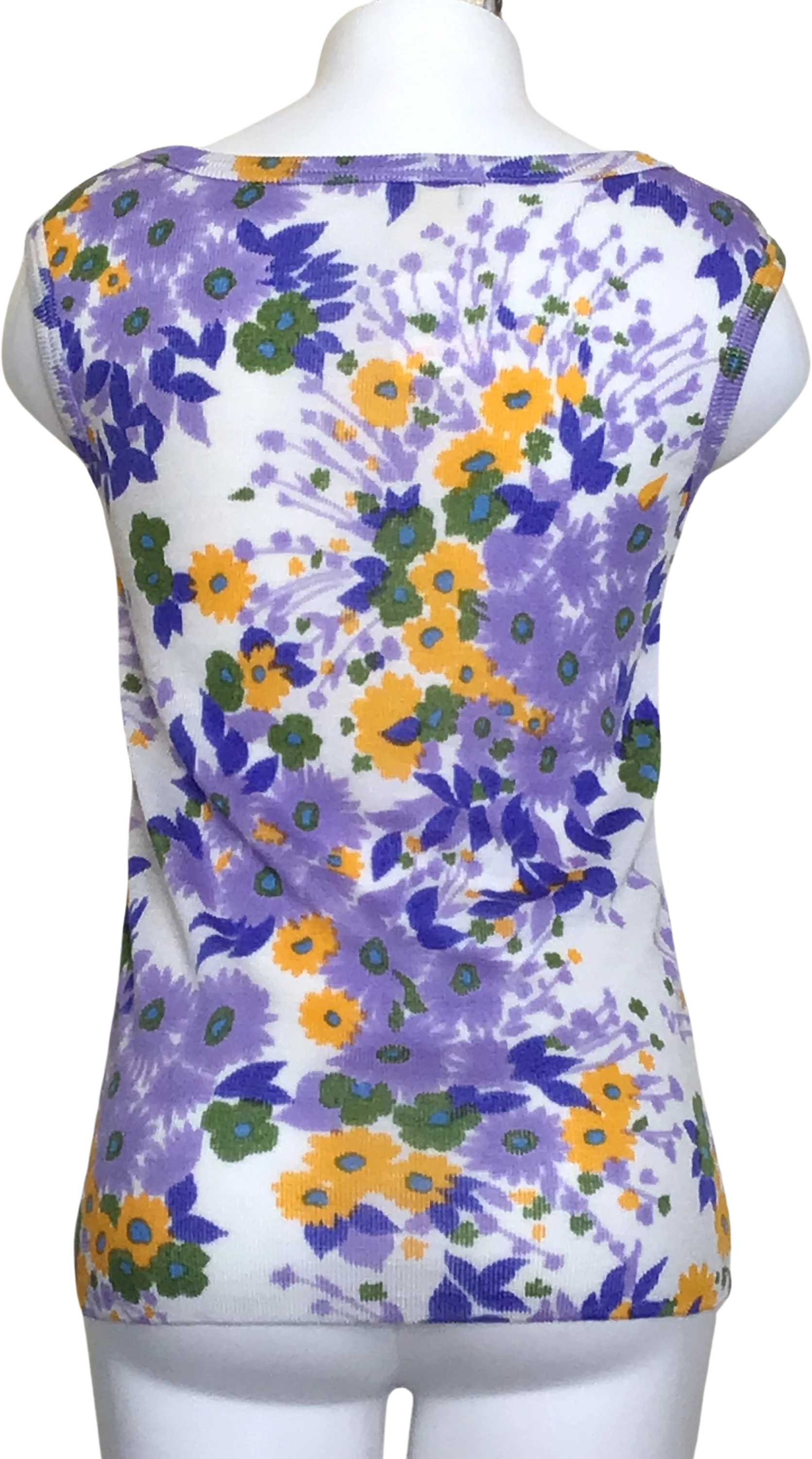 70s White Purple Green Floral Sleeveless Tank Top By Montgomery Ward - Image 2