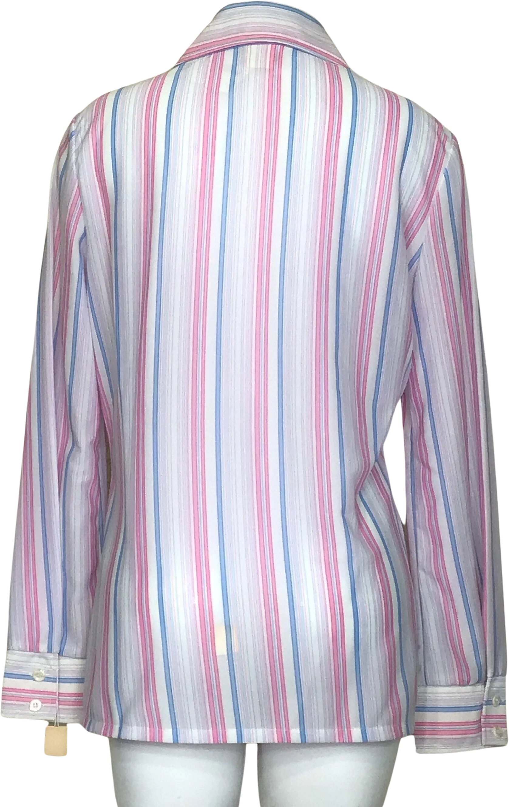 70s White Striped Button Up Long Sleeve Blouse Top By Bodin Knits - Image 2