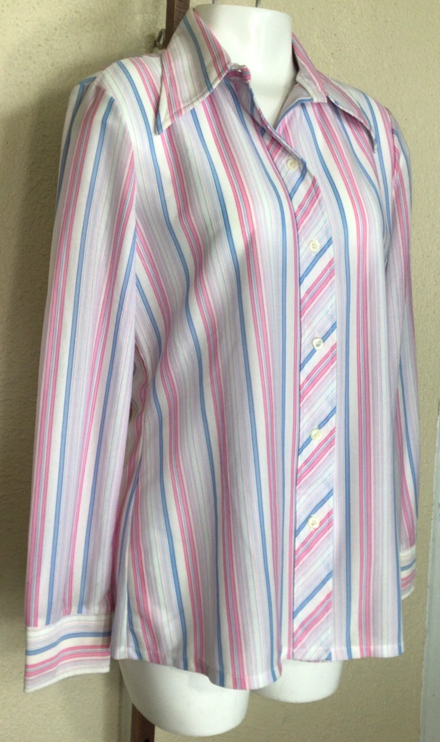 70s White Striped Button Up Long Sleeve Blouse Top By Bodin Knits - Image 5