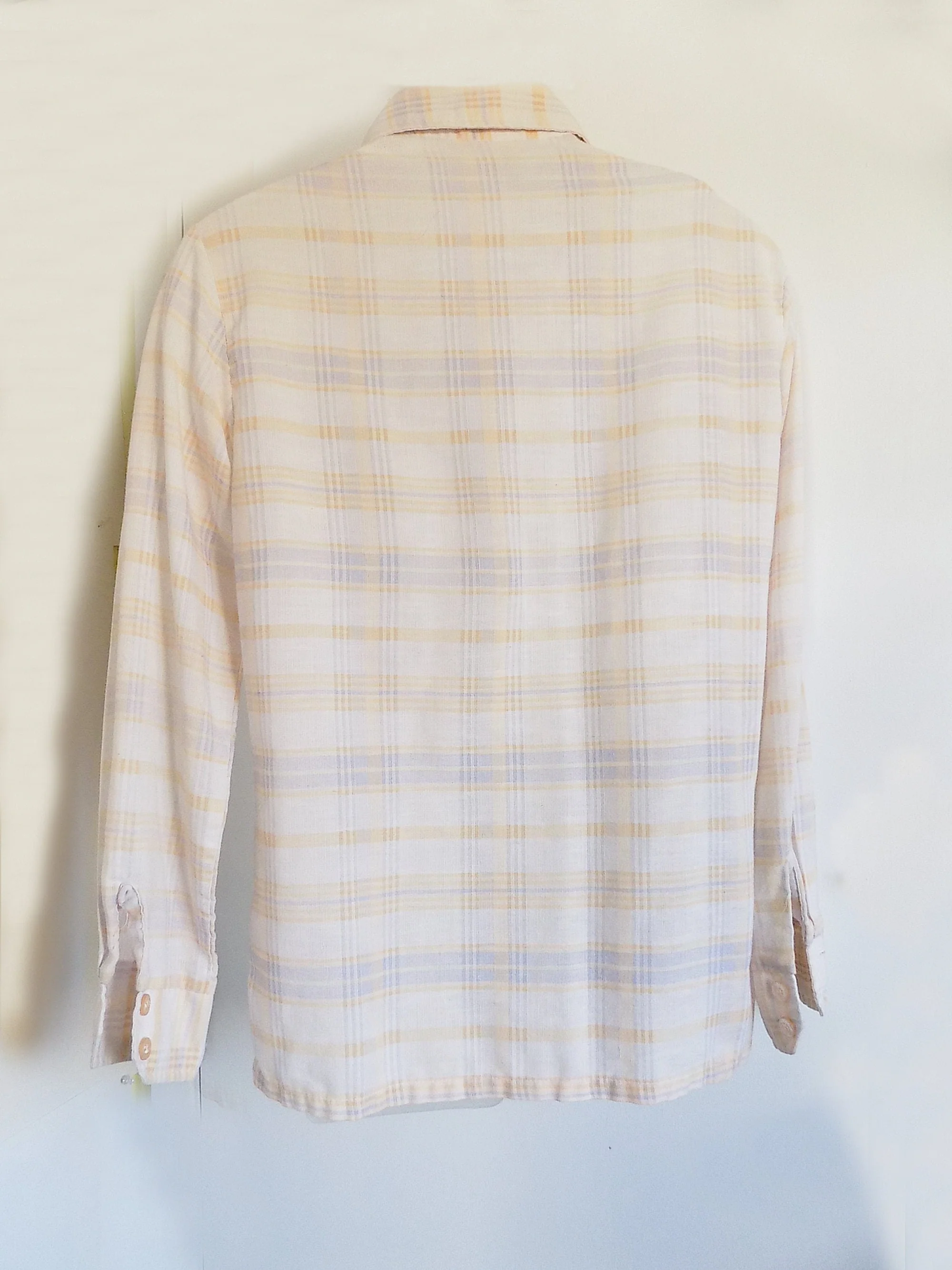 70s Wide Collar Mans Long Sleeved Disco Shirt by Alfie Wooden Buttons Three Rounded Breast Pockets Summer Weight Fabric Plaid by Alfie - Image 4