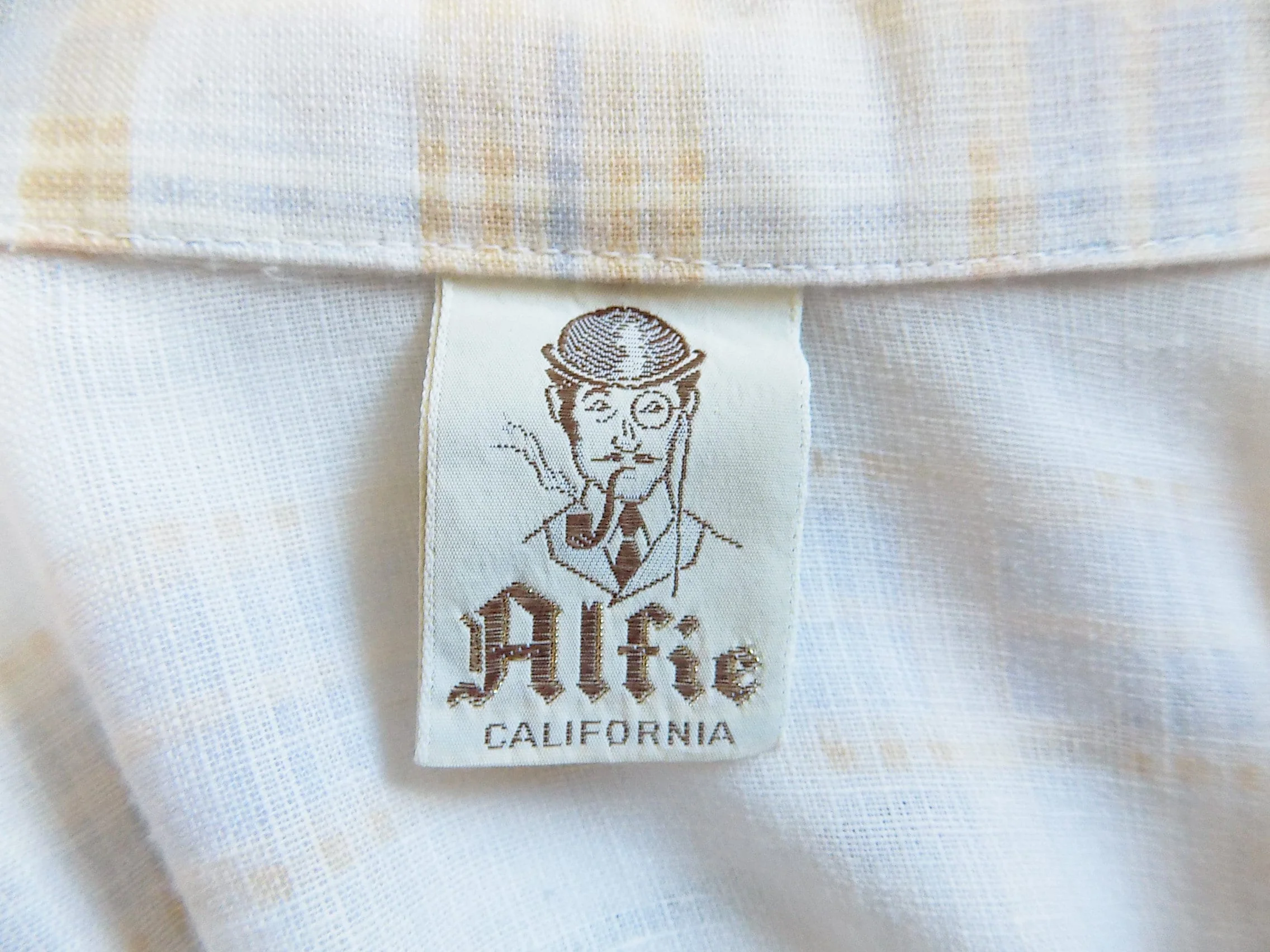 70s Wide Collar Mans Long Sleeved Disco Shirt by Alfie Wooden Buttons Three Rounded Breast Pockets Summer Weight Fabric Plaid by Alfie - Image 5