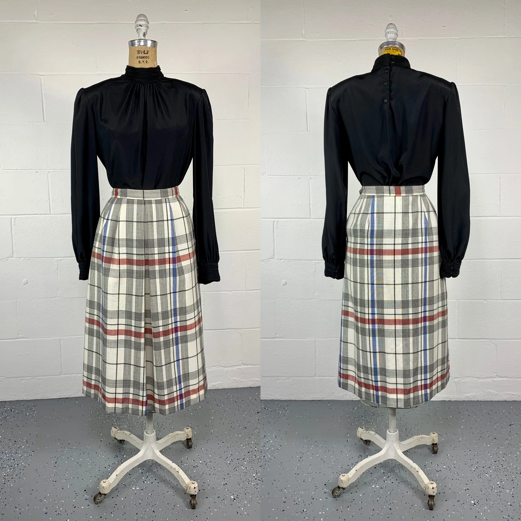 70s Windowpane Plaid A-line Midi Skirt With Pockets - Image 8