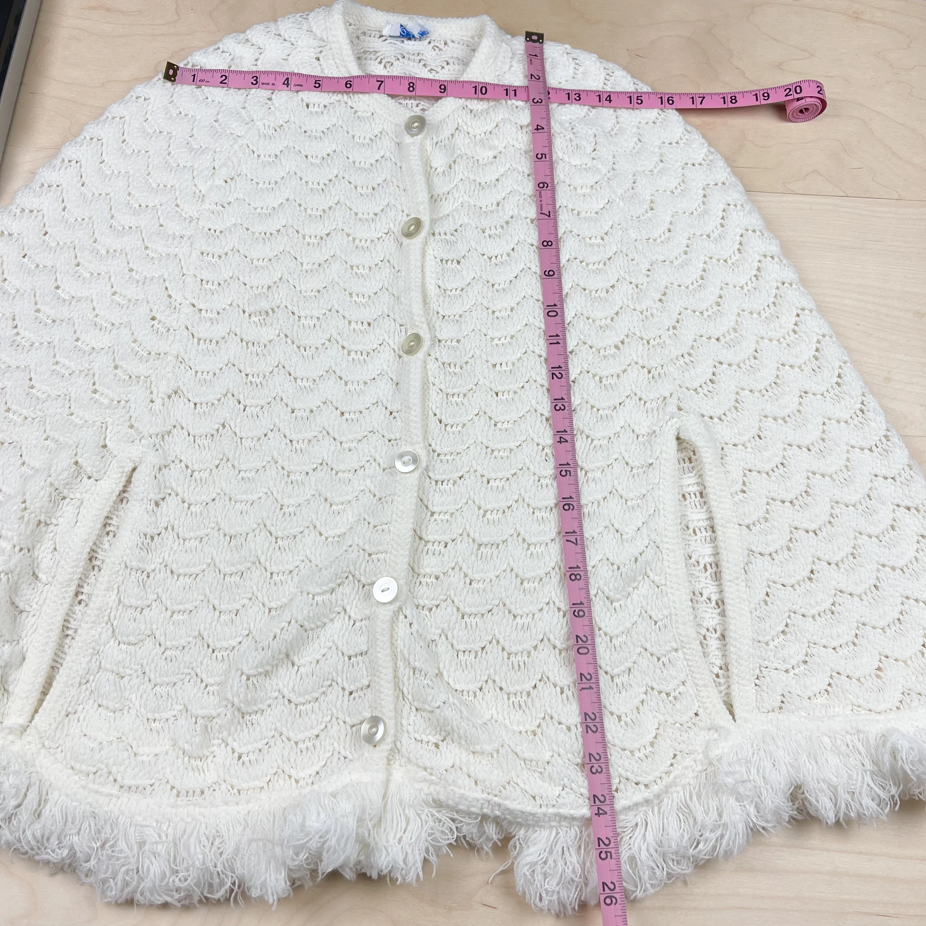 70s Winter White Open Knit Cape Cardigan By Sears - Image 6