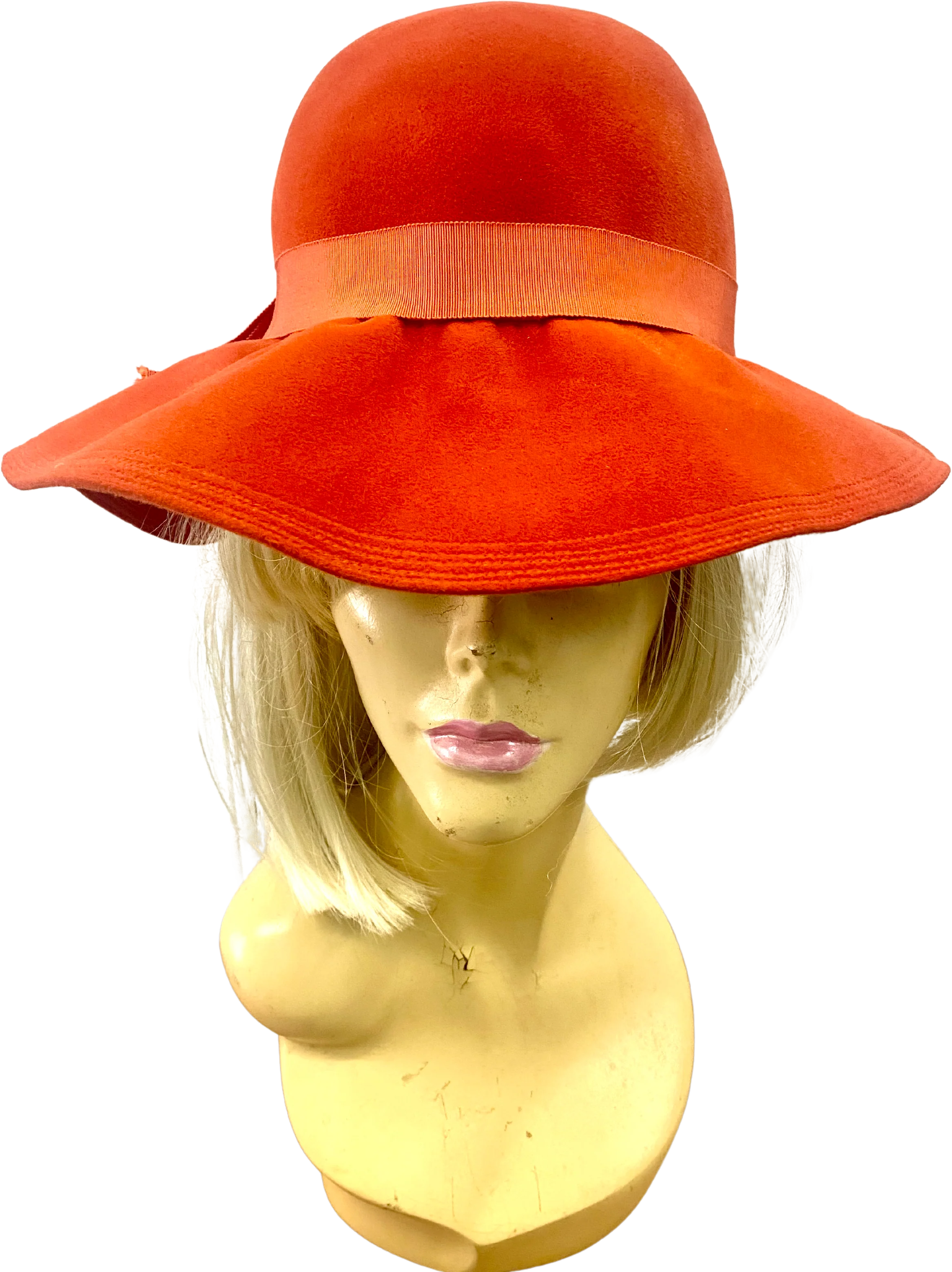 70s Womans Orange Felt Fur Hat Mod Glamour By Borsalino
