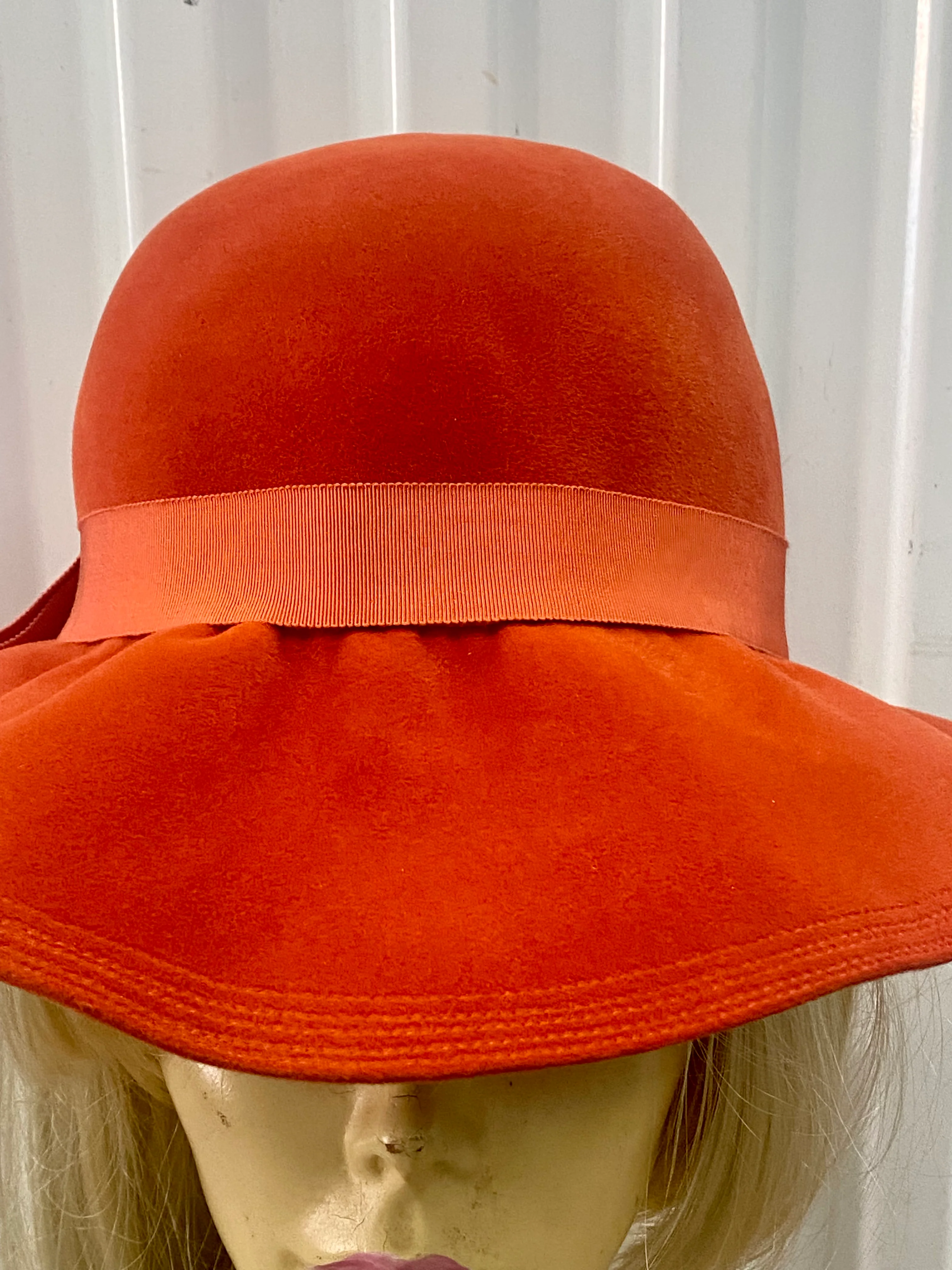 70s Womans Orange Felt Fur Hat Mod Glamour By Borsalino - Image 3
