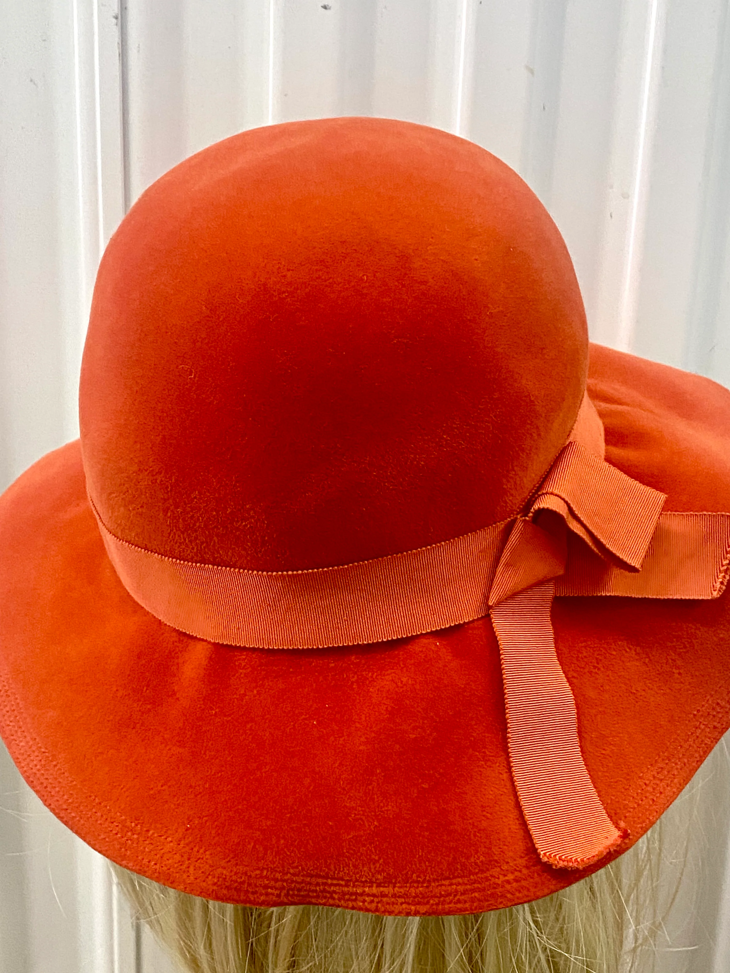 70s Womans Orange Felt Fur Hat Mod Glamour By Borsalino - Image 5