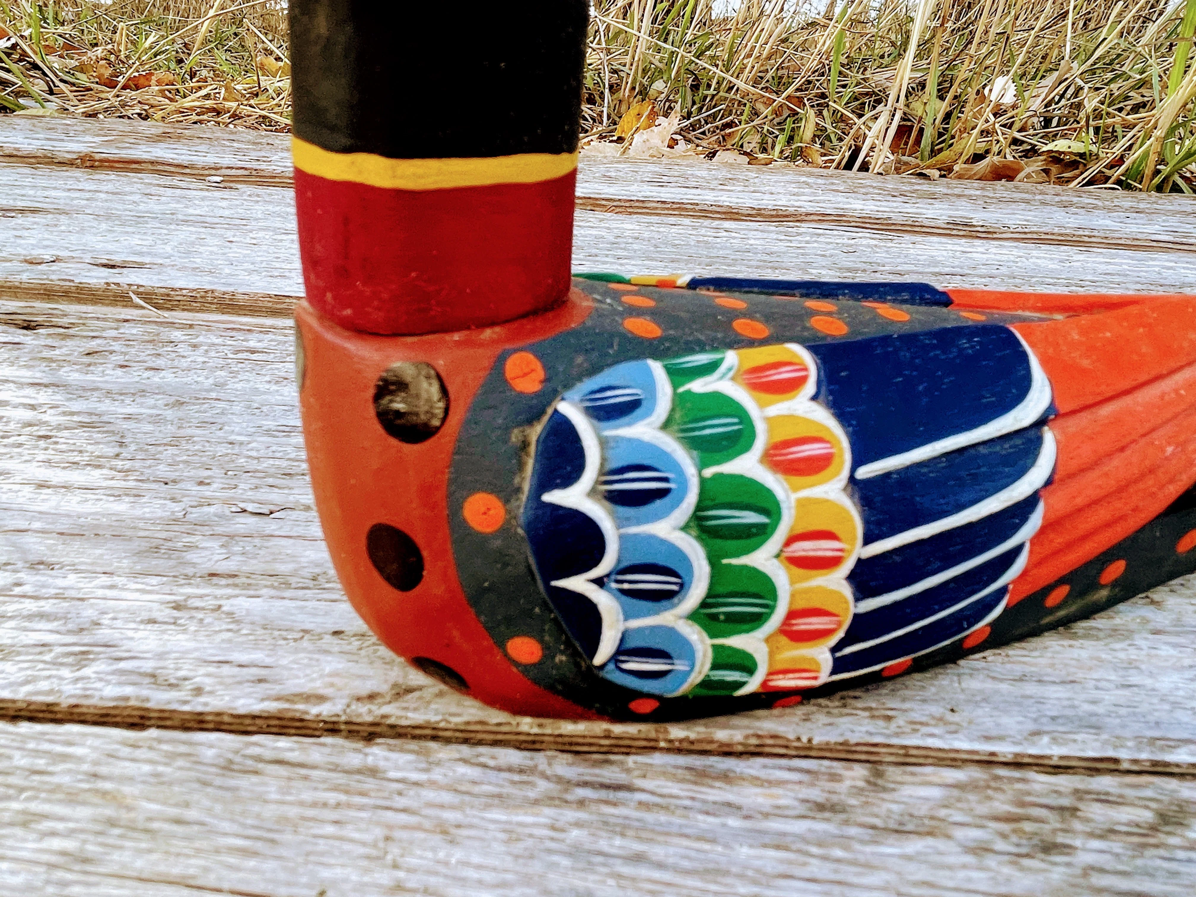 70s Wood Hand Painted Korean Wedding Duck Folk Art - Image 5