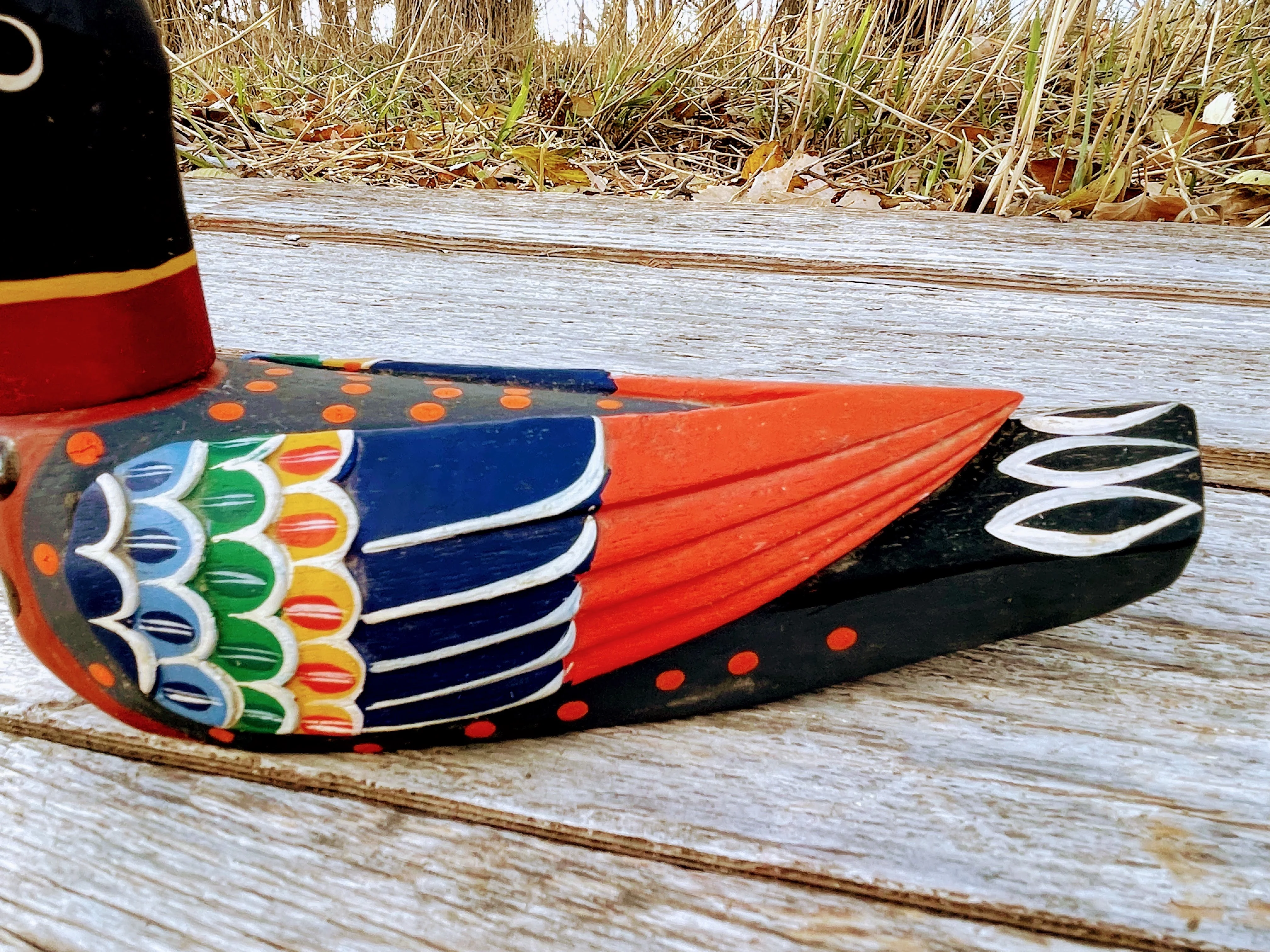 70s Wood Hand Painted Korean Wedding Duck Folk Art - Image 8