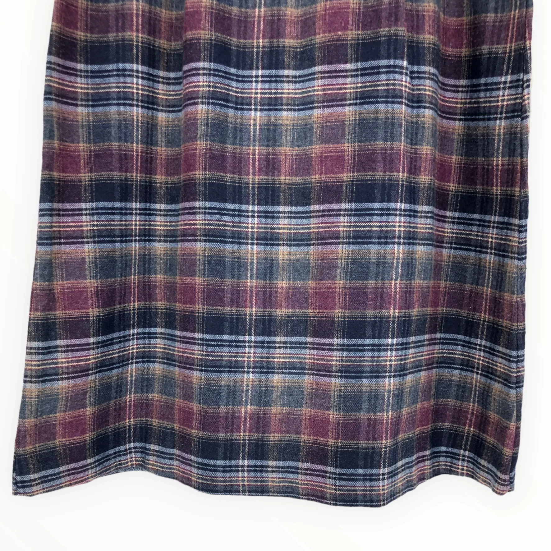 70s Wool Blend Blue Purple Plaid Midi Skirt Deadstock - Image 4