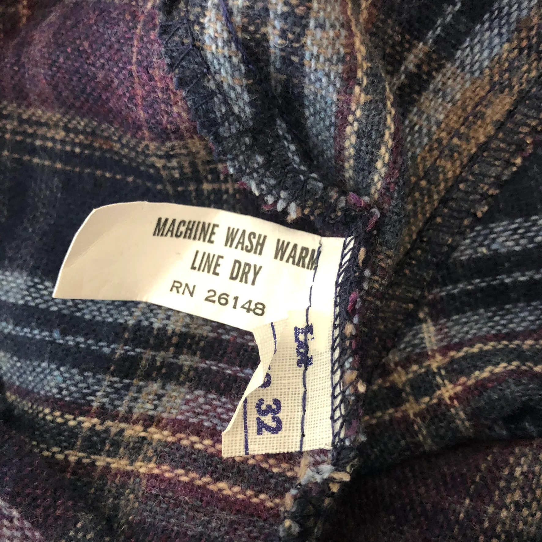70s Wool Blend Blue Purple Plaid Midi Skirt Deadstock - Image 8