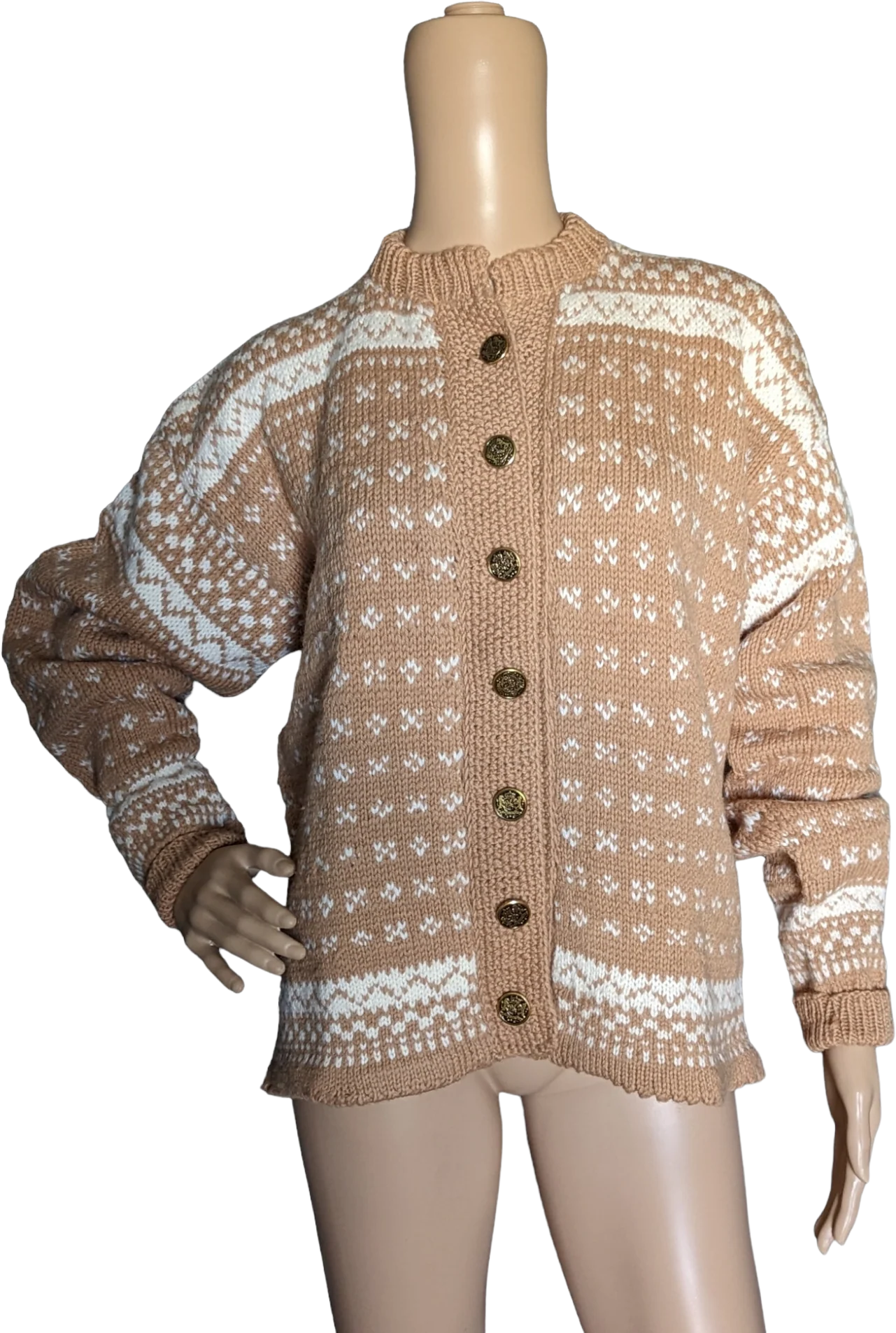 70s Wool Fair Isle Button Up Cardigan Sweater Jacket
