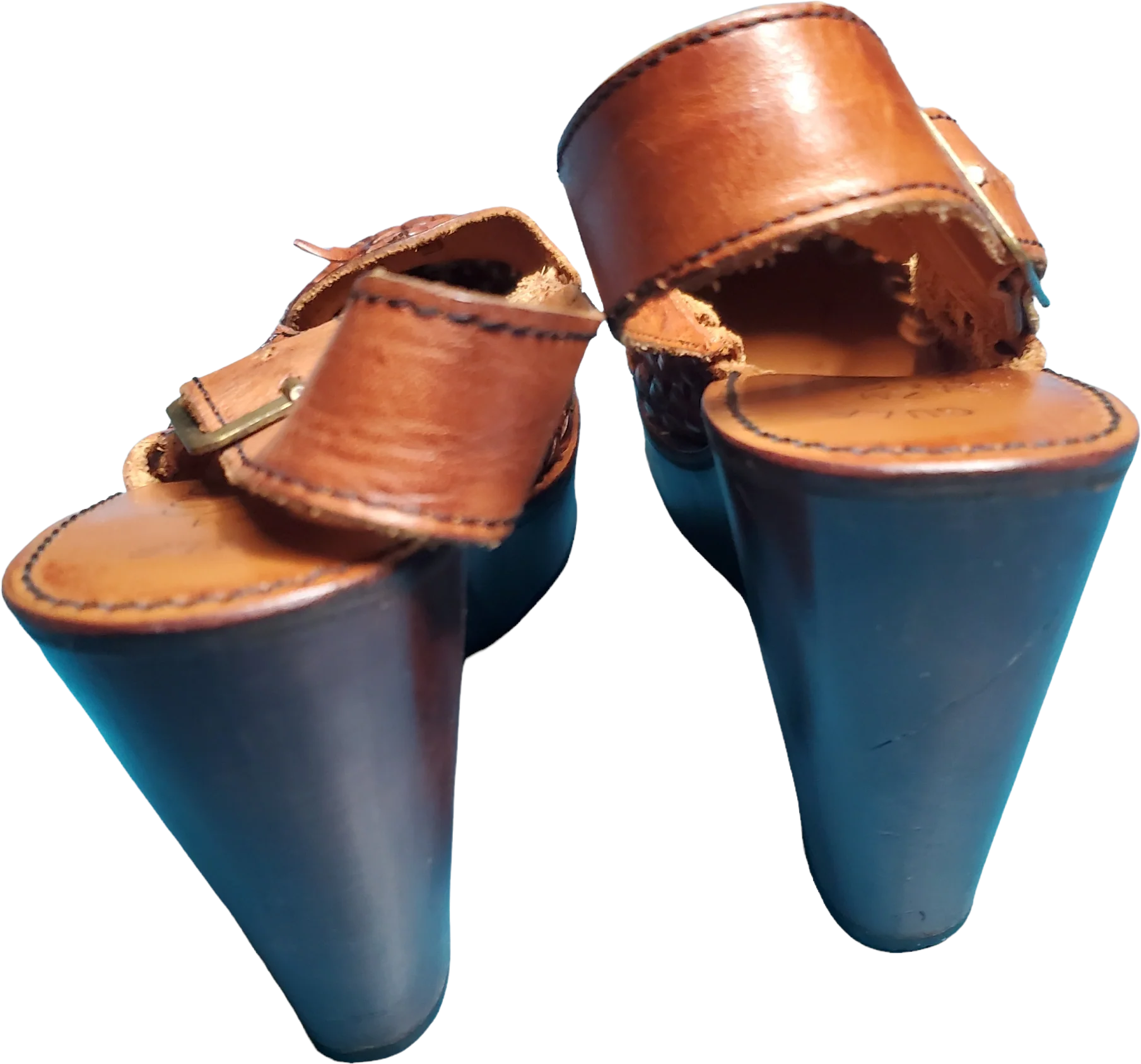 70s Woven Leather Slingback Huarache Wood Heel Sandals By Connie - Image 2