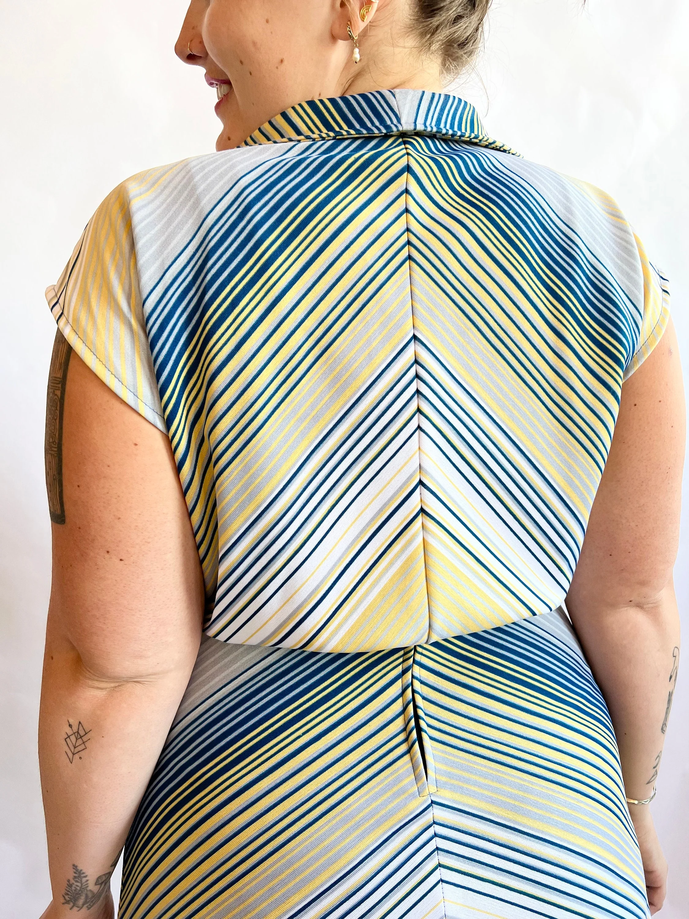 70s Yellow Blue Gray Chevron Striped Plus Size Tank Dress Bolero Two Piece Set - Image 5