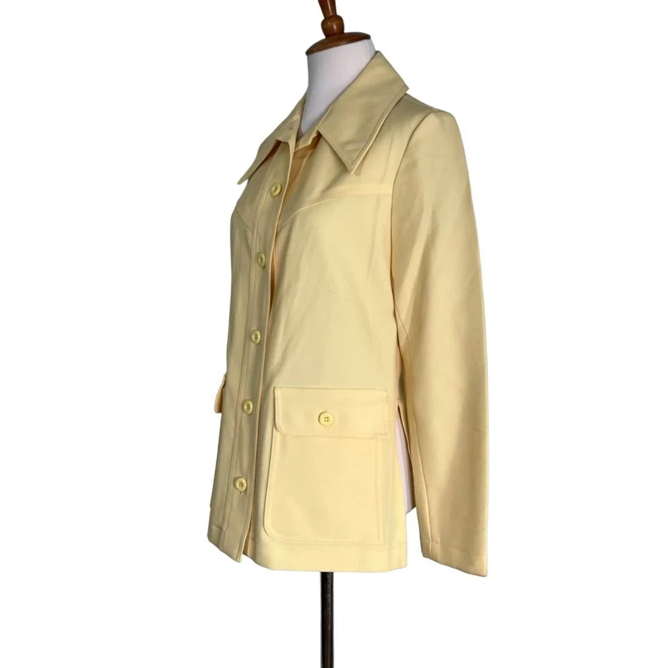 70s Yellow Dagger Collar Leisure Suit Blazer Jacket S - Image 6