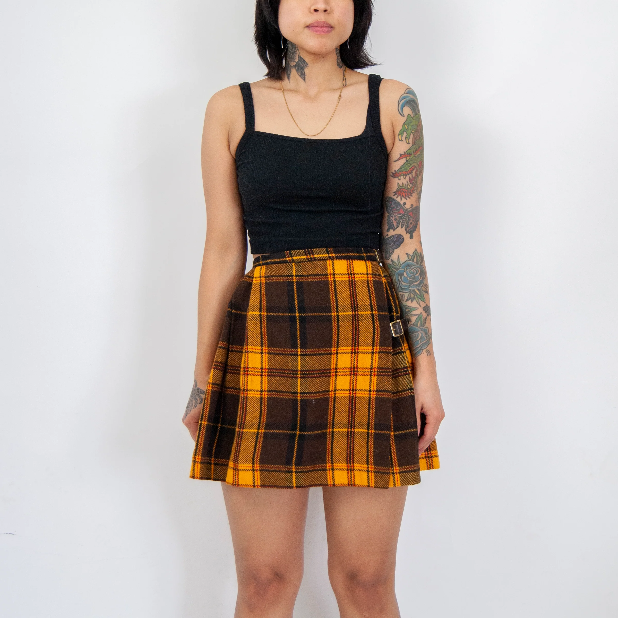 70s Yellow Plaid Tartan Mini Skirt - Image 3