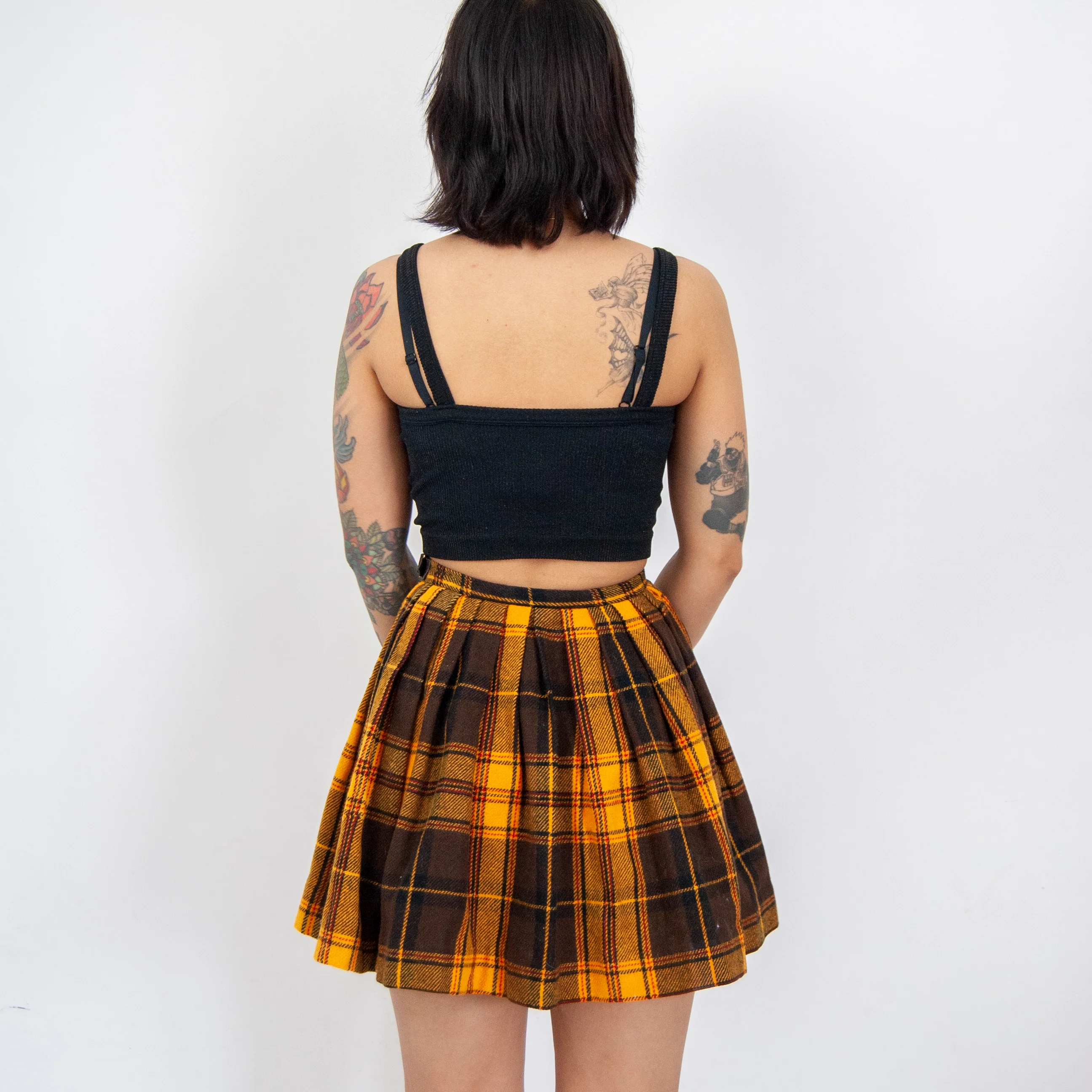 70s Yellow Plaid Tartan Mini Skirt - Image 4