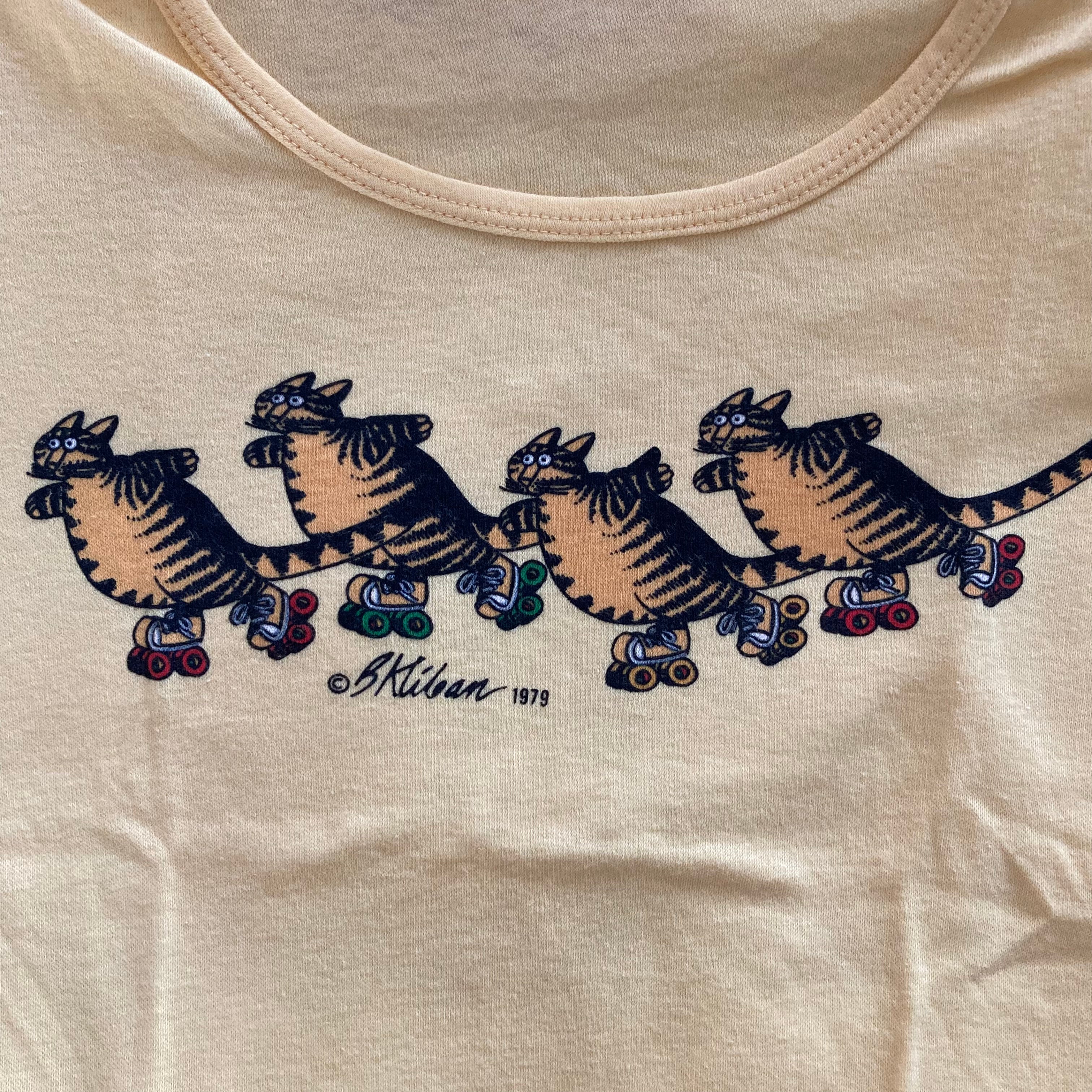 70s Yellow Roller Skating Cats T-shirt by B Kliban - Image 3