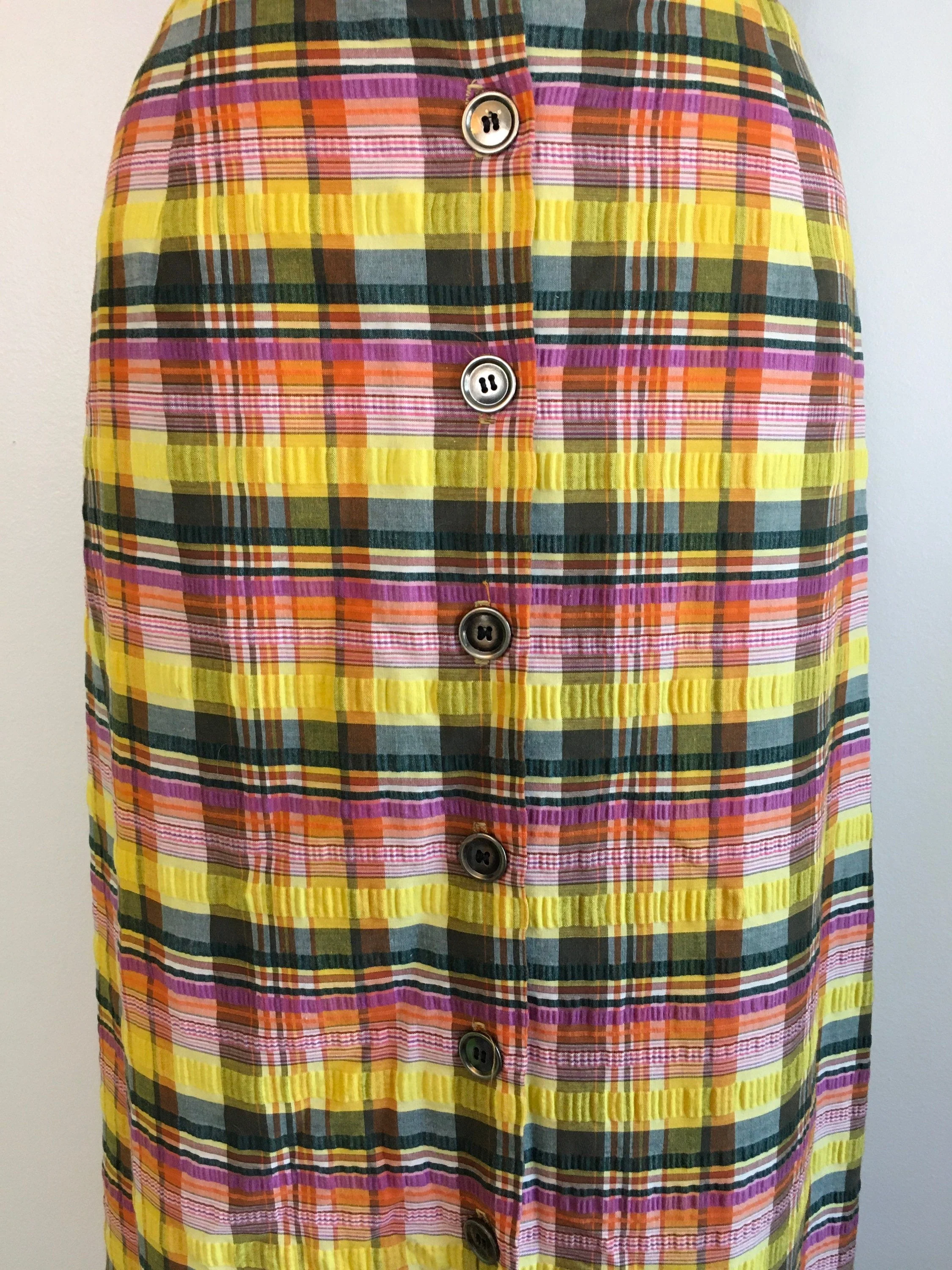 70's Yellow Seersucker Plaid Maxi Skirt by Prestige of Boston - Image 4
