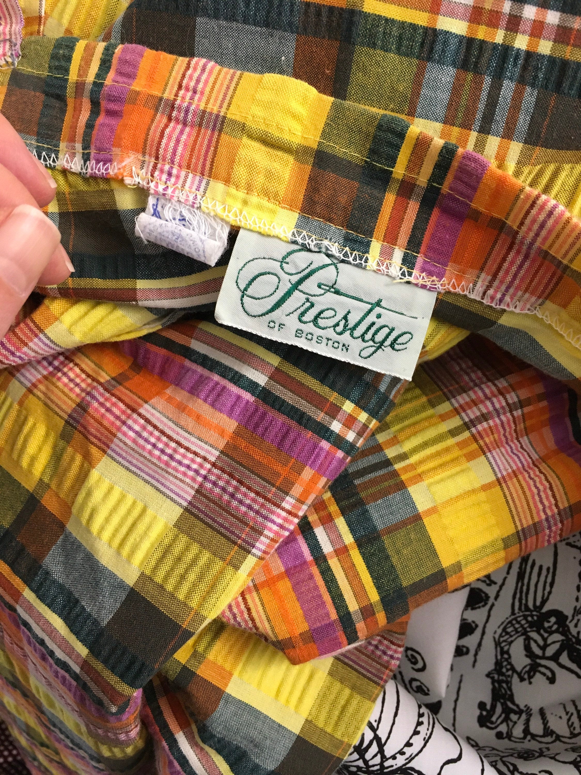 70's Yellow Seersucker Plaid Maxi Skirt by Prestige of Boston - Image 5