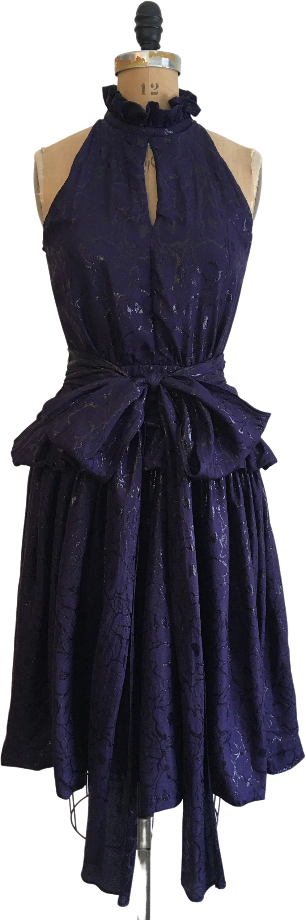 80’s-90’s Blue Metallic Silk High Neck Party Dress by Jean Louis Scherrer Boutique