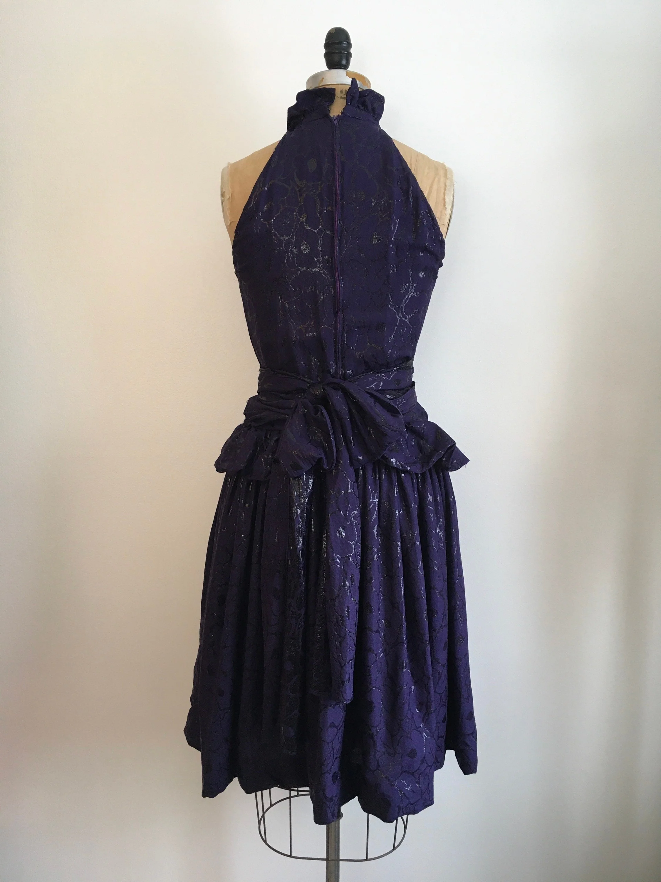 80’s-90’s Blue Metallic Silk High Neck Party Dress by Jean Louis Scherrer Boutique - Image 2