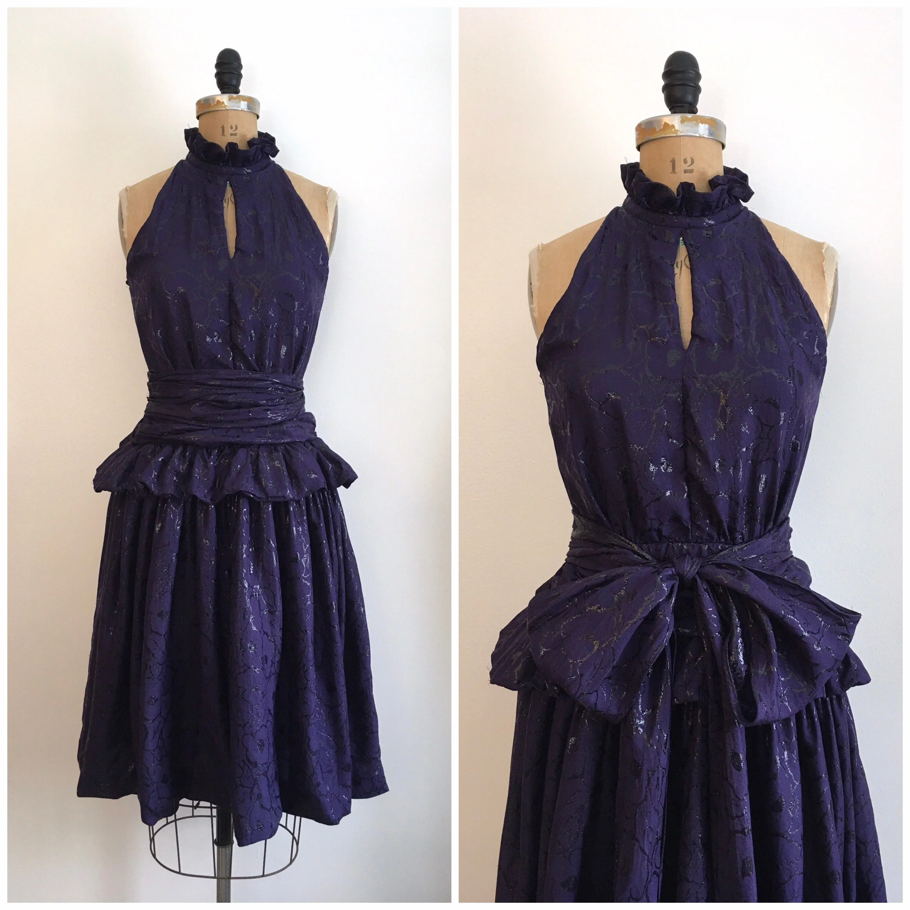 80’s-90’s Blue Metallic Silk High Neck Party Dress by Jean Louis Scherrer Boutique - Image 3