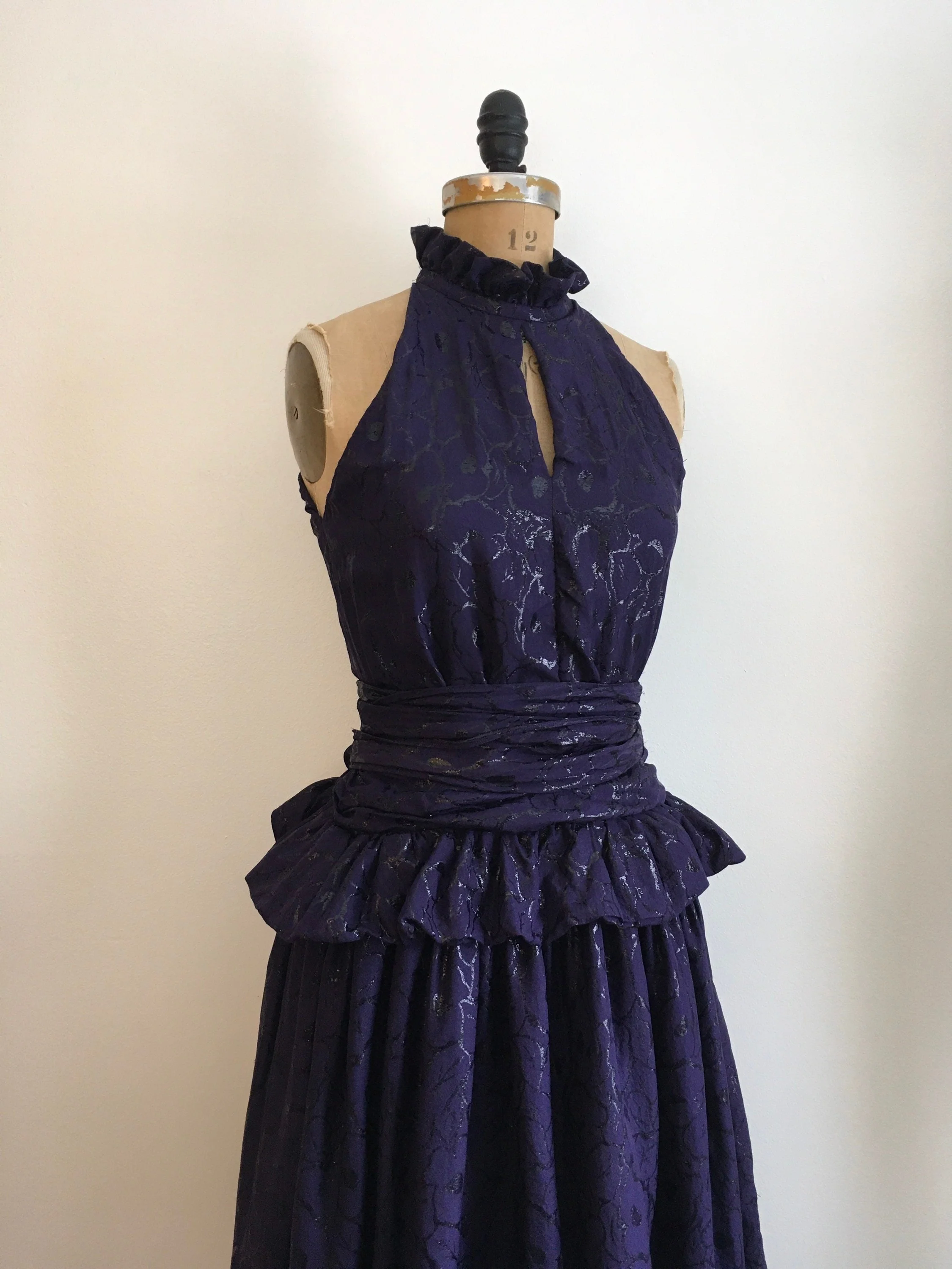 80’s-90’s Blue Metallic Silk High Neck Party Dress by Jean Louis Scherrer Boutique - Image 4