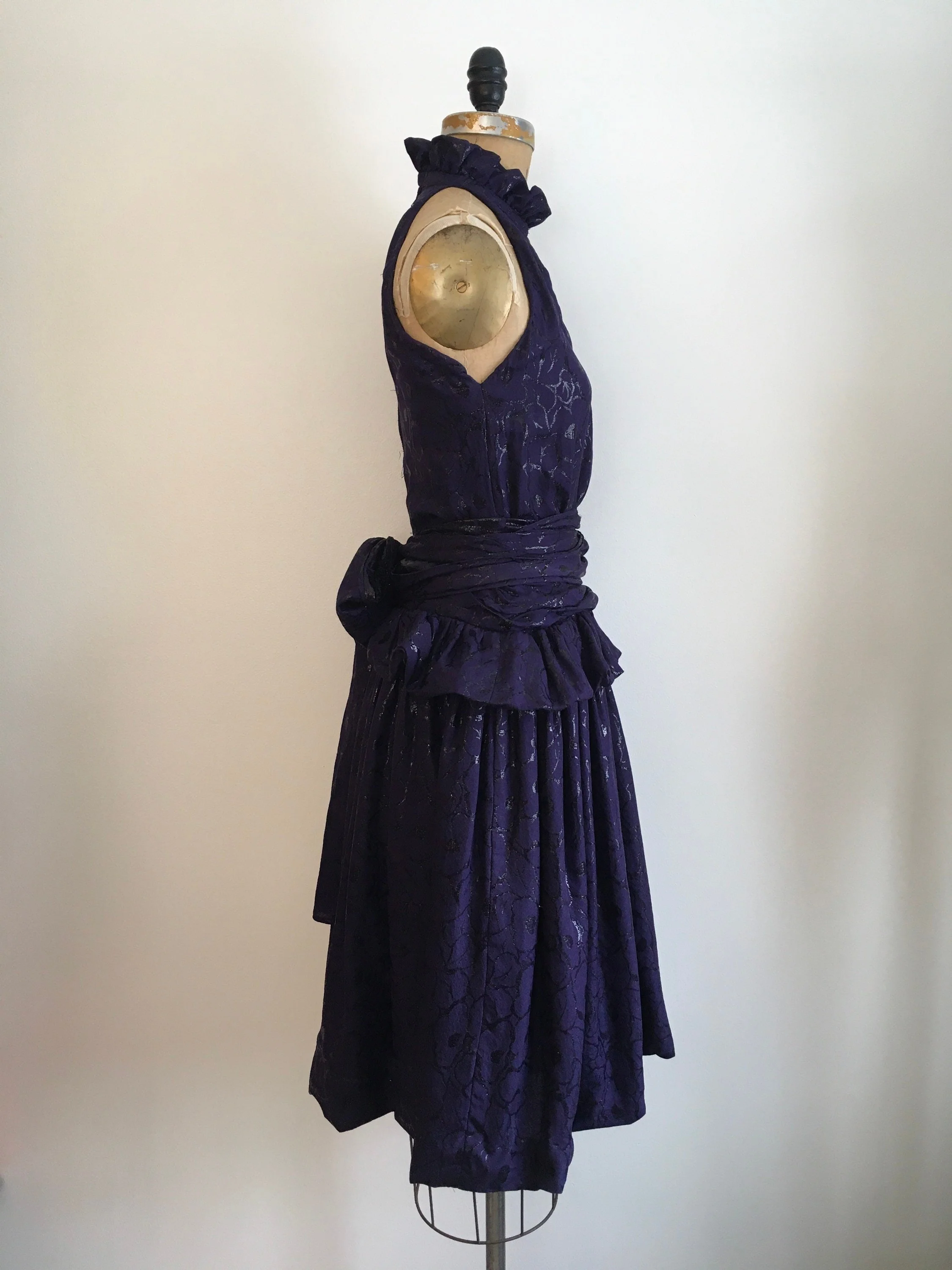 80’s-90’s Blue Metallic Silk High Neck Party Dress by Jean Louis Scherrer Boutique - Image 5