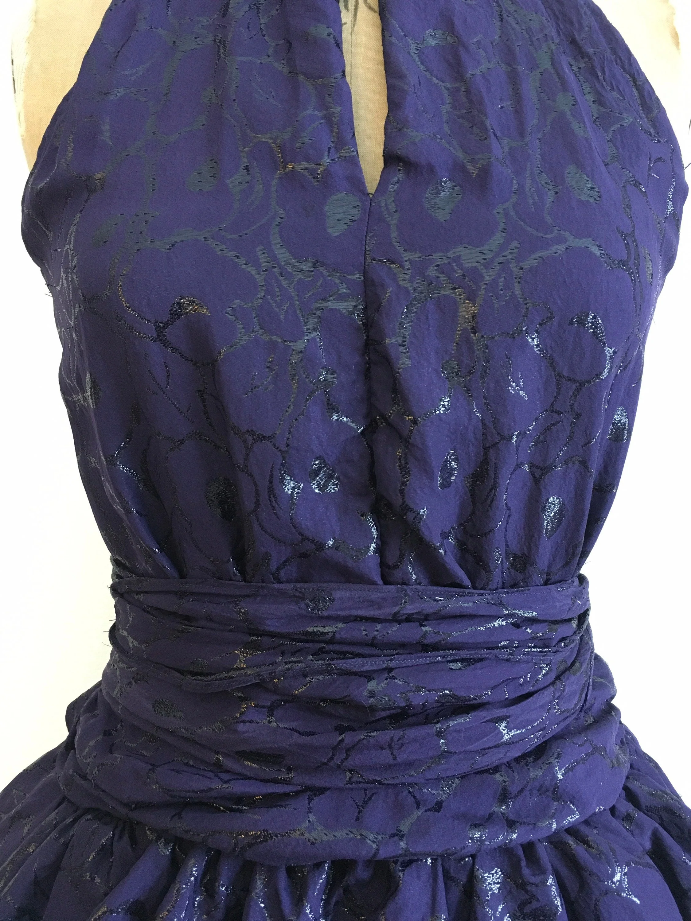 80’s-90’s Blue Metallic Silk High Neck Party Dress by Jean Louis Scherrer Boutique - Image 6