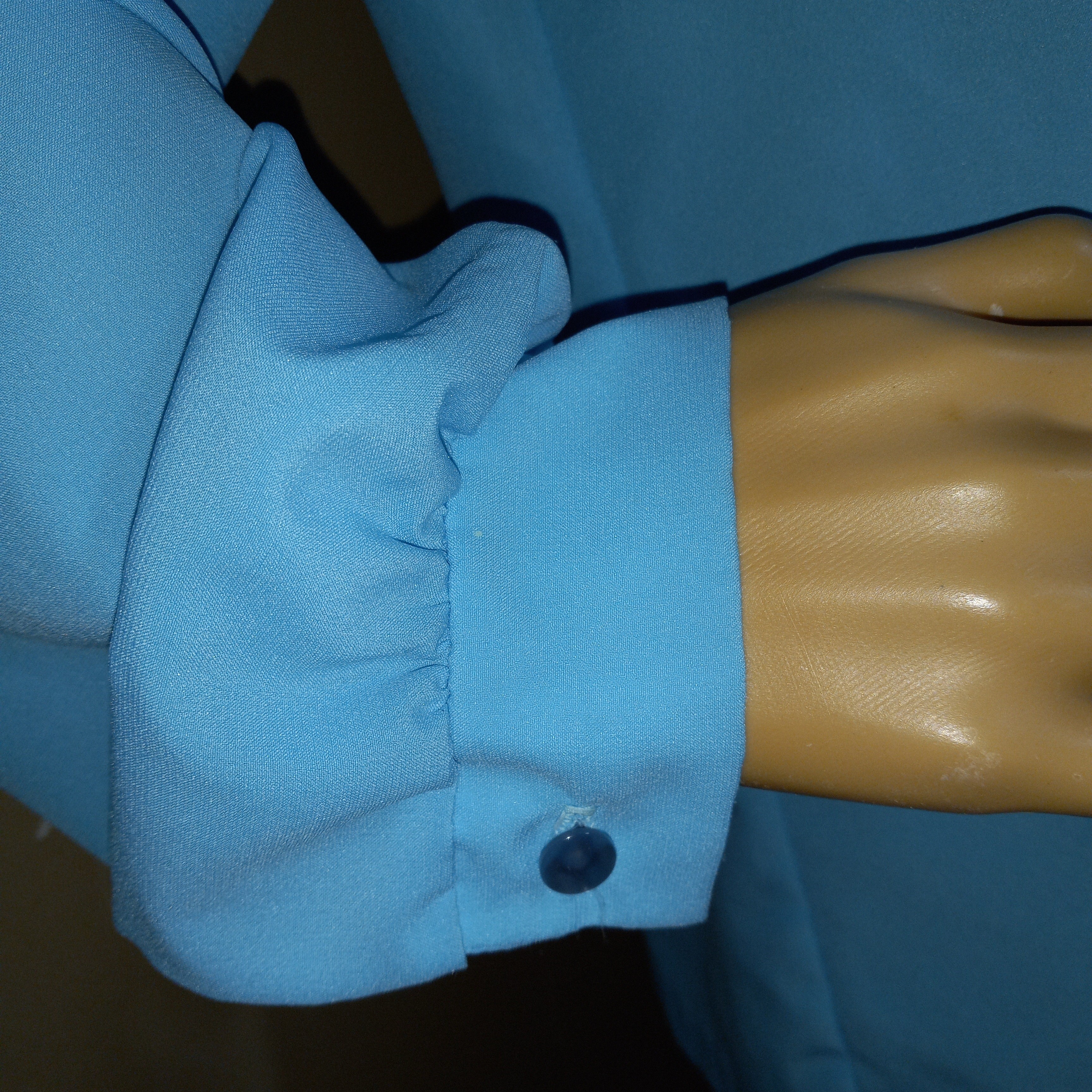 80’s Aqua Poly Pussy Bow Tie Blouse Sz L - 2x by Lee Mar Pageant - Image 4