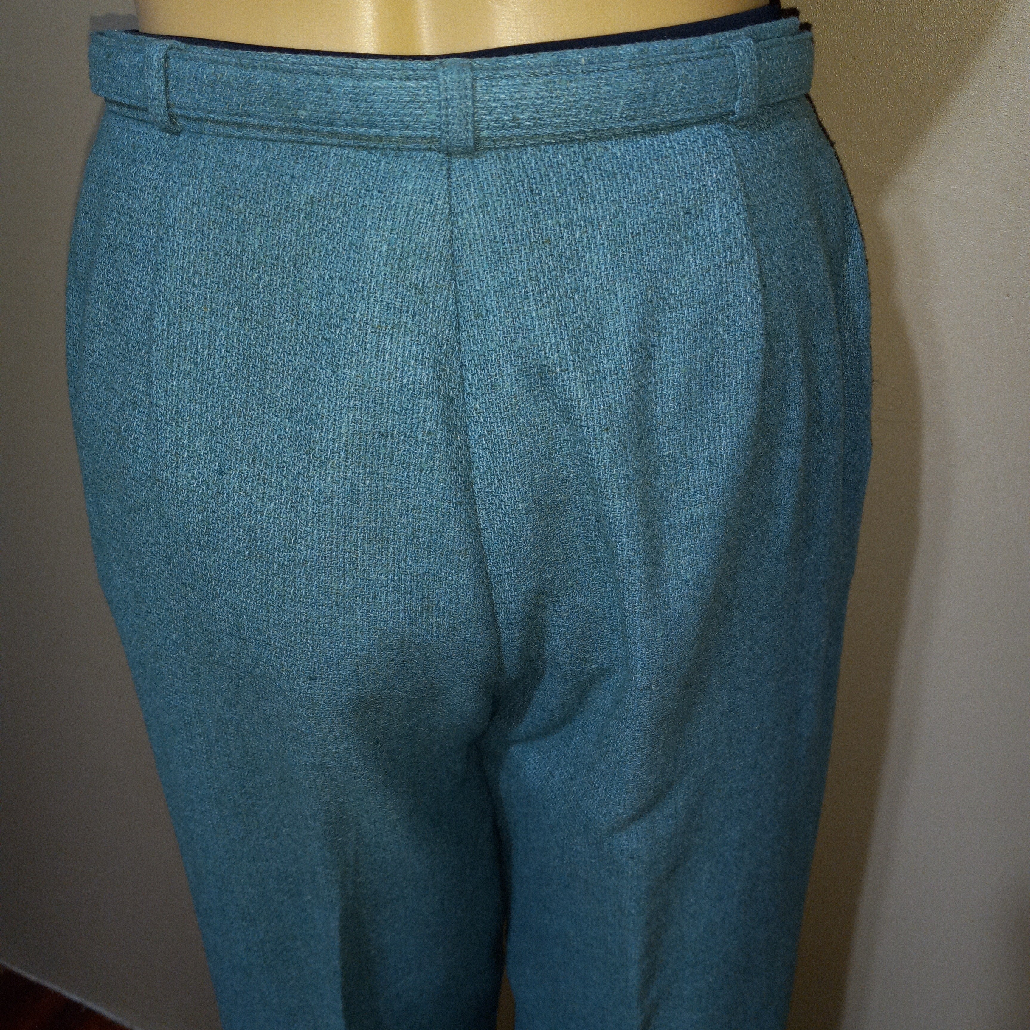80’s Aqua Wool Pants with Belt Loops and Belt by Country Suburbans - Image 4