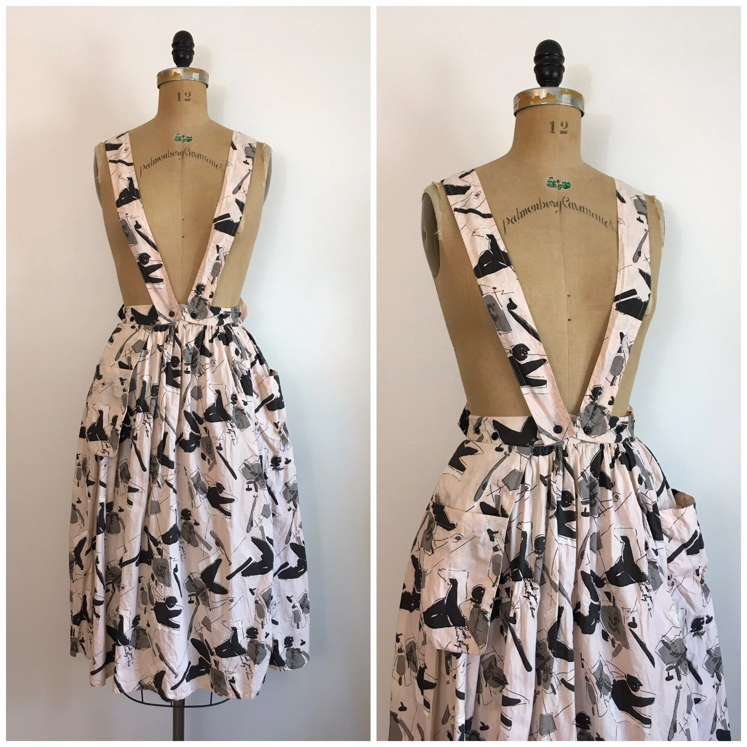 80’s Baseball Novelty Print Wrap Skirt with Suspenders by Invogue - Image 3