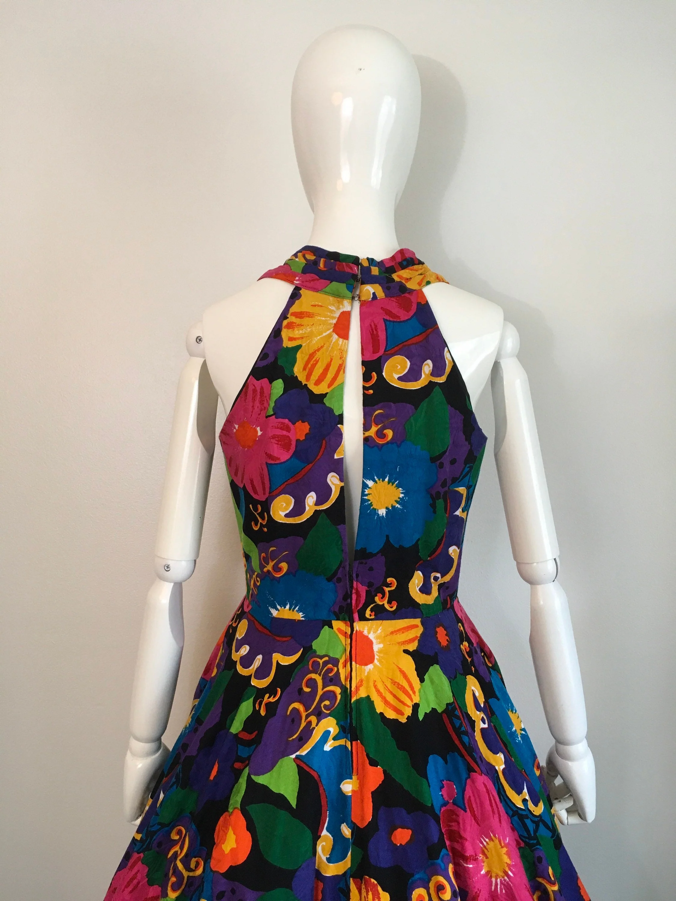 80’s Floral Cotton Halter Party Dress by  Lillie Rubin - Image 6