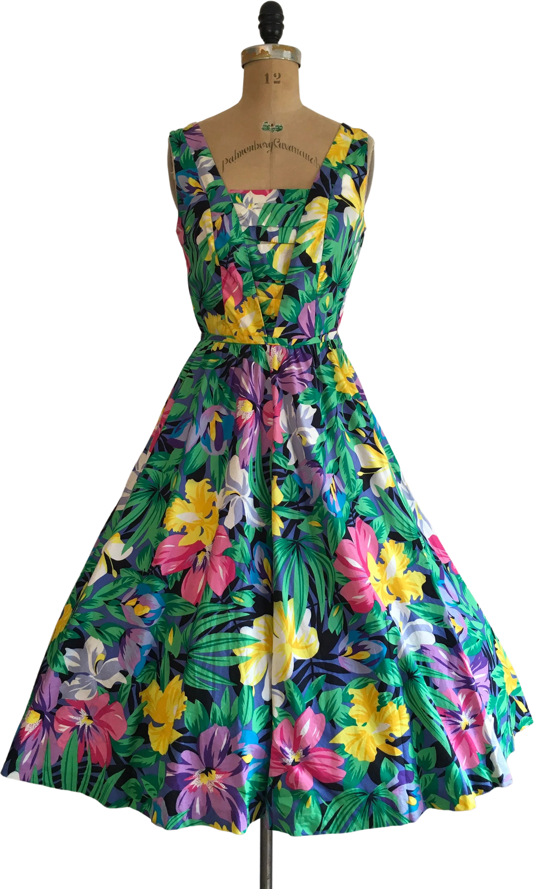 80’s Floral Garden Tropical Print Summer Dress by Anna Laura