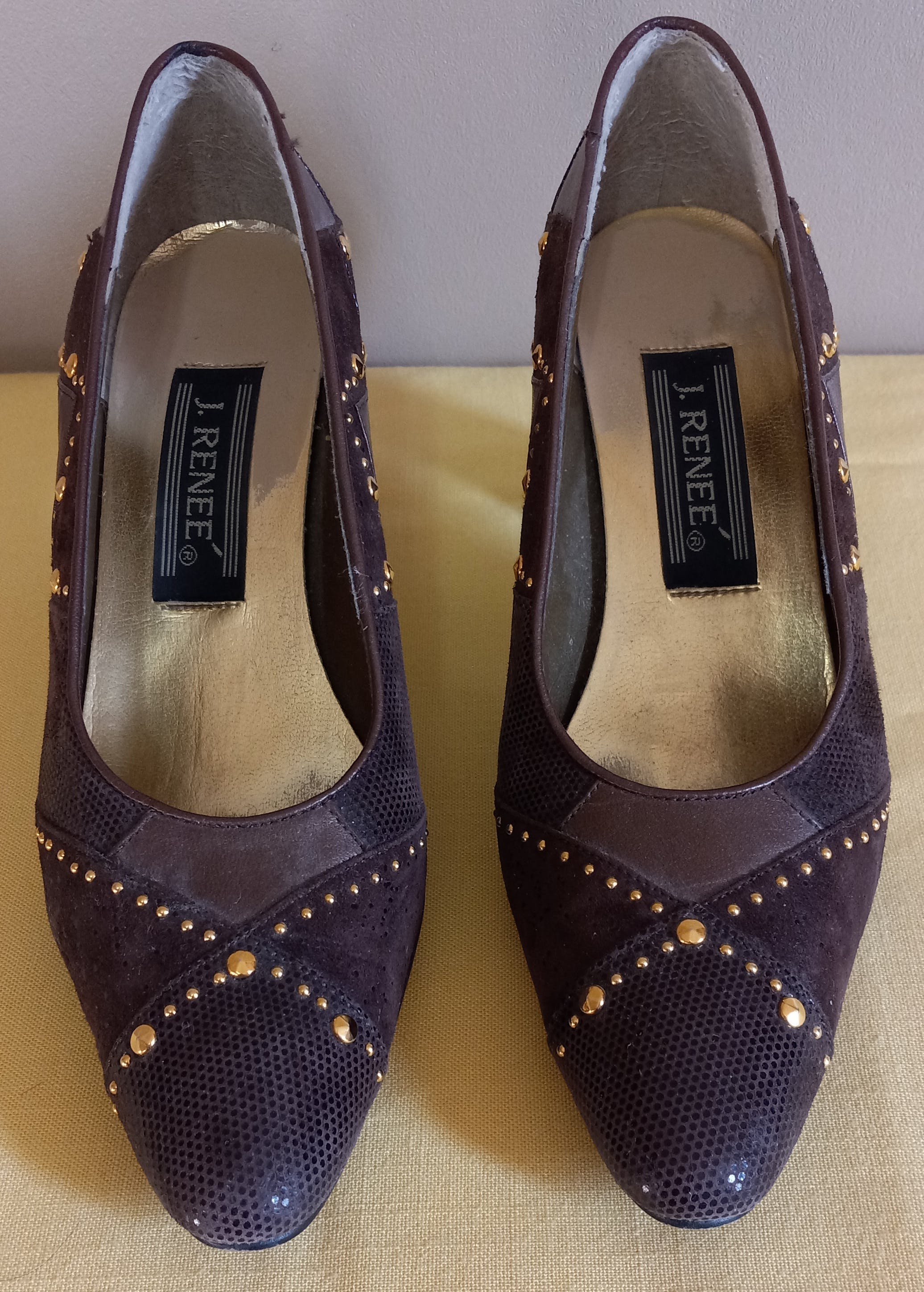 80’s Golden Embellished Leather Upper 2.5" Pumps by J Renee - Image 3