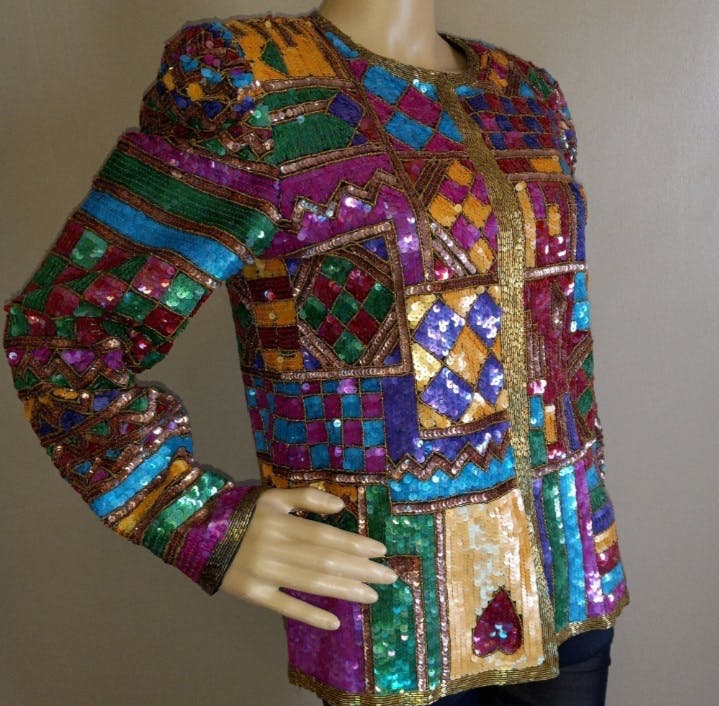 80’s Jazz Era Art Deco Beaded Jacket by Lawrence Kazar - Image 3