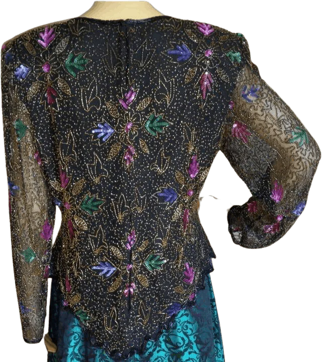 80’s Jazz Era Graphic Detail Beaded Silk Top by Lawrence Kasar - Image 2