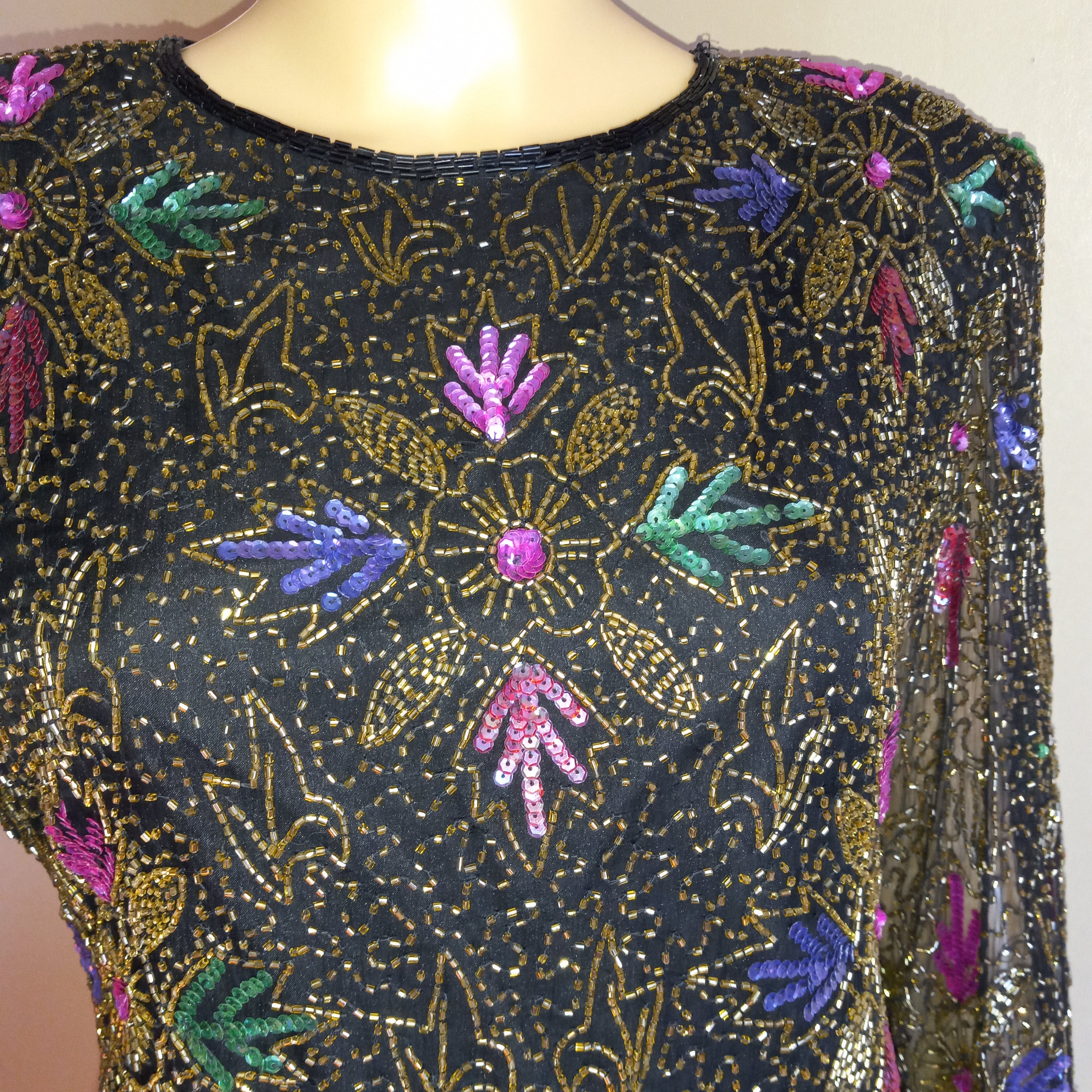 80’s Jazz Era Graphic Detail Beaded Silk Top by Lawrence Kasar - Image 3