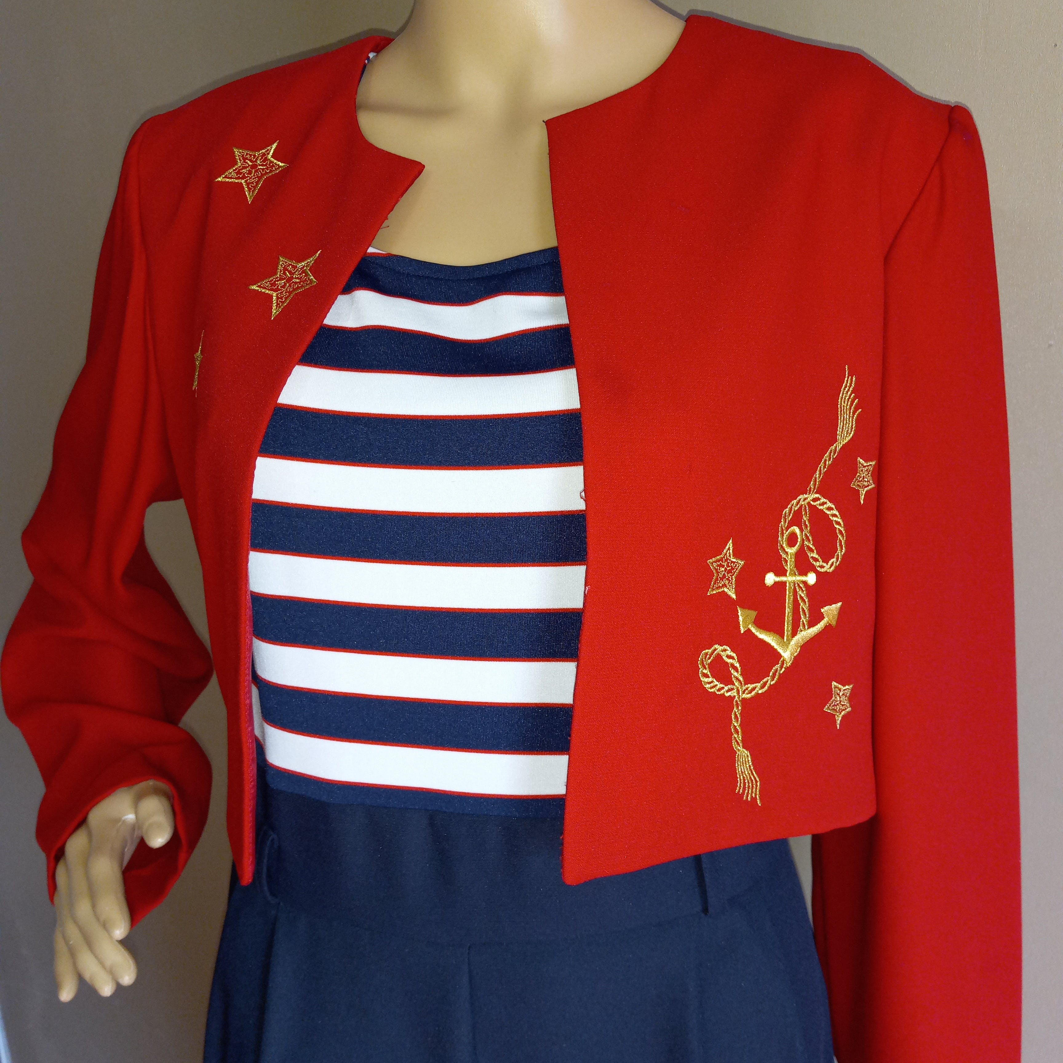 80’s Nautical Red White Blue Jumpsuit & Jacket by John Roberts - Image 3