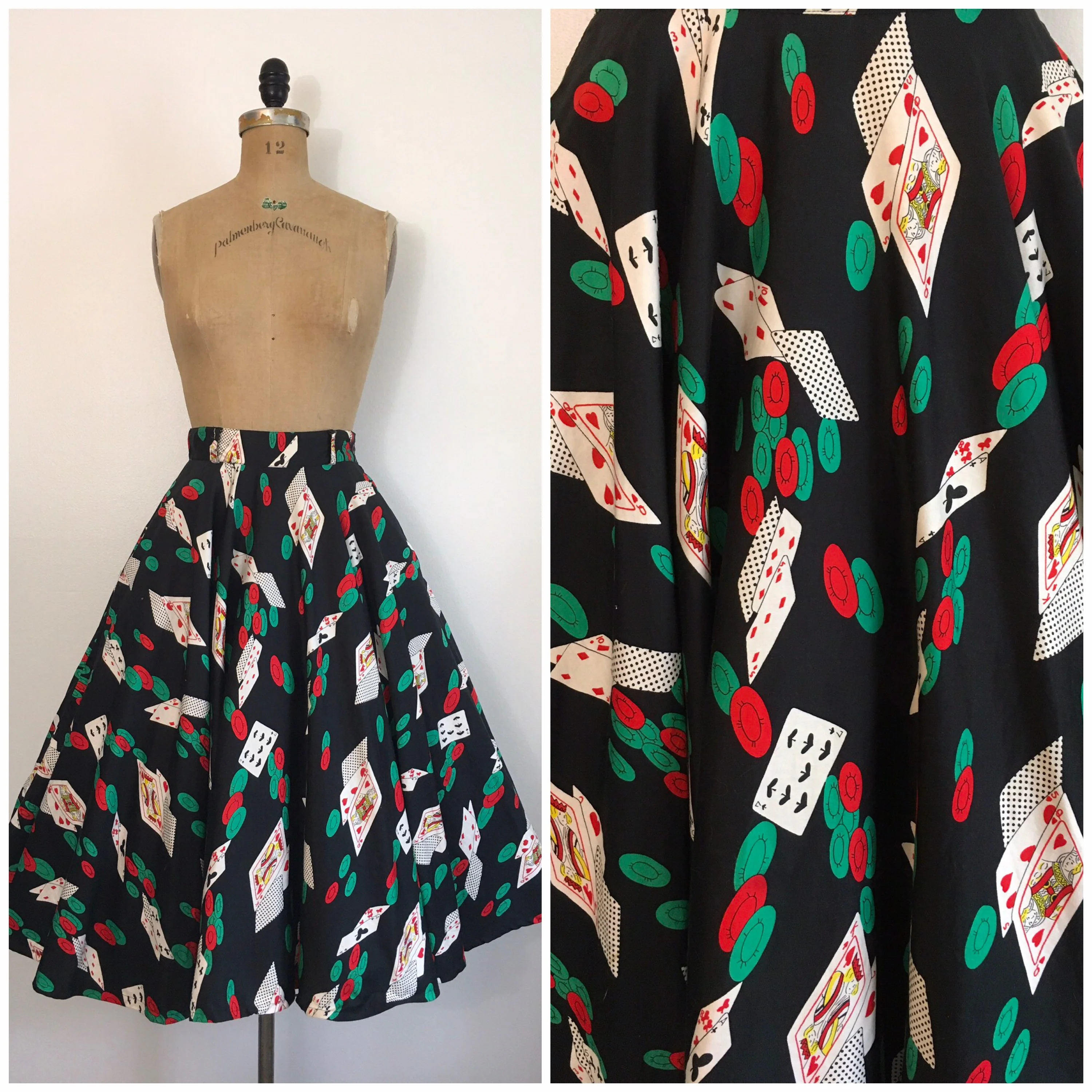 80’s Poker Novelty Print Circle Cotton Skirt by John Henry Editions - Image 4