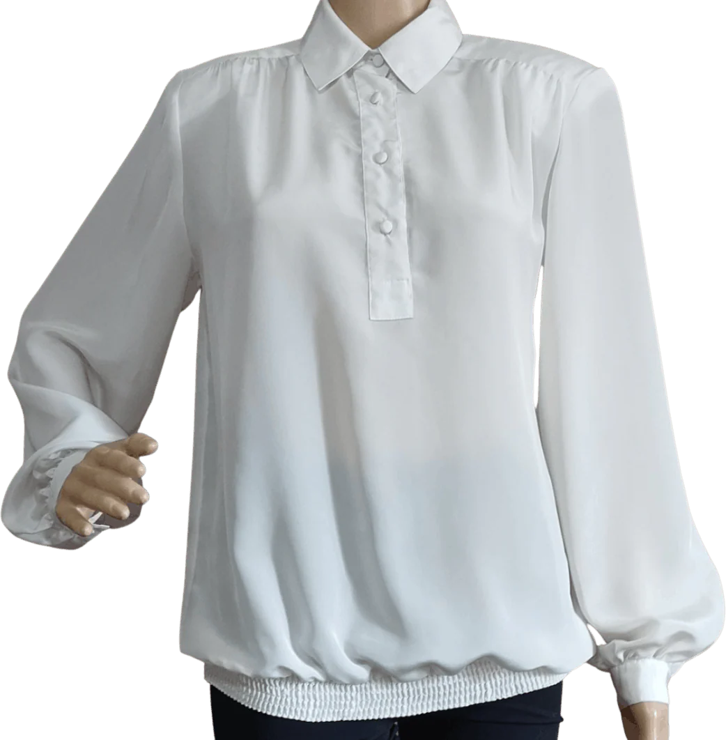 80’s White Polyester Collared Blouse by Sir James
