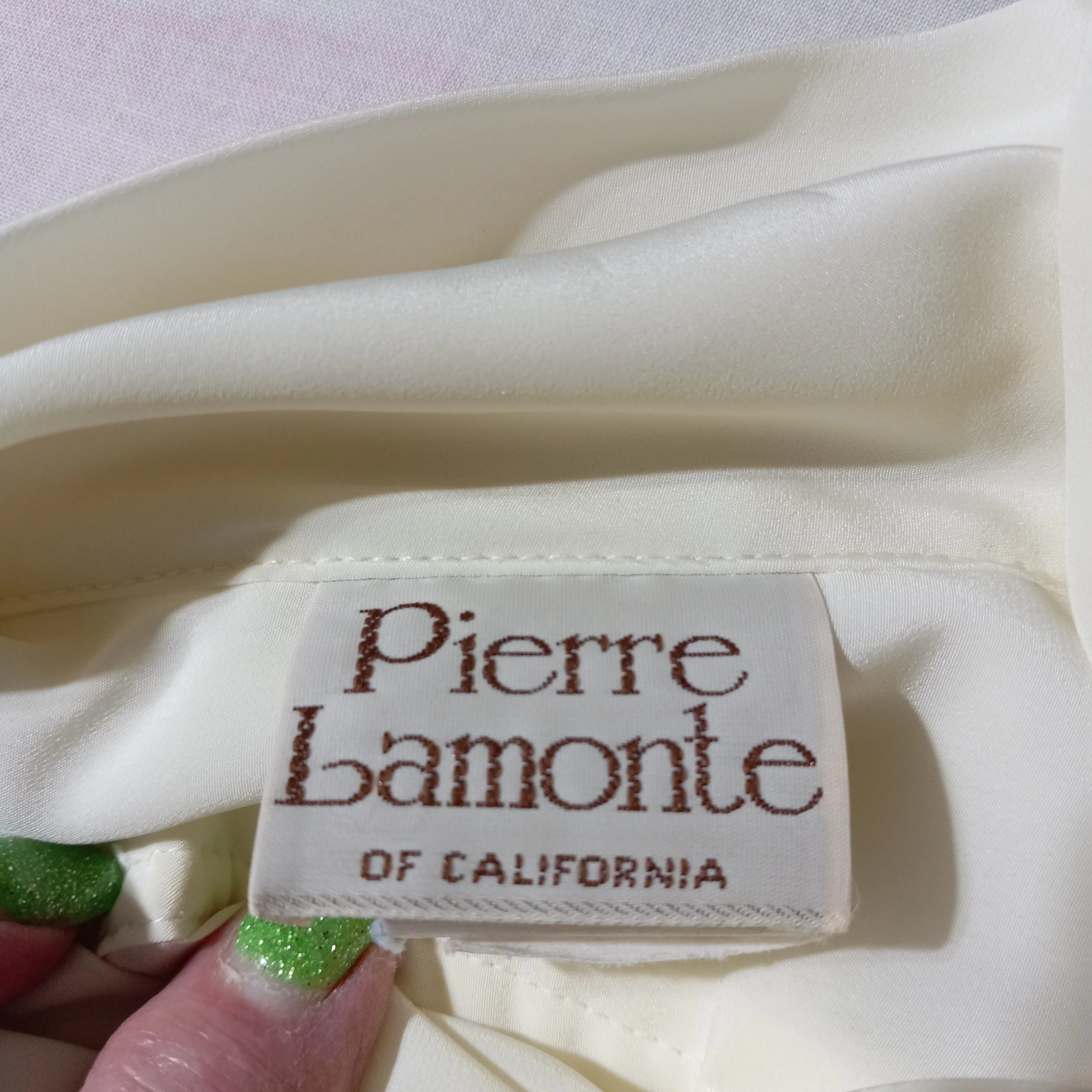 '80’s Polyester Off White Puff Sleeve Blouse by Pierre Lamonte Of Ca - Image 5
