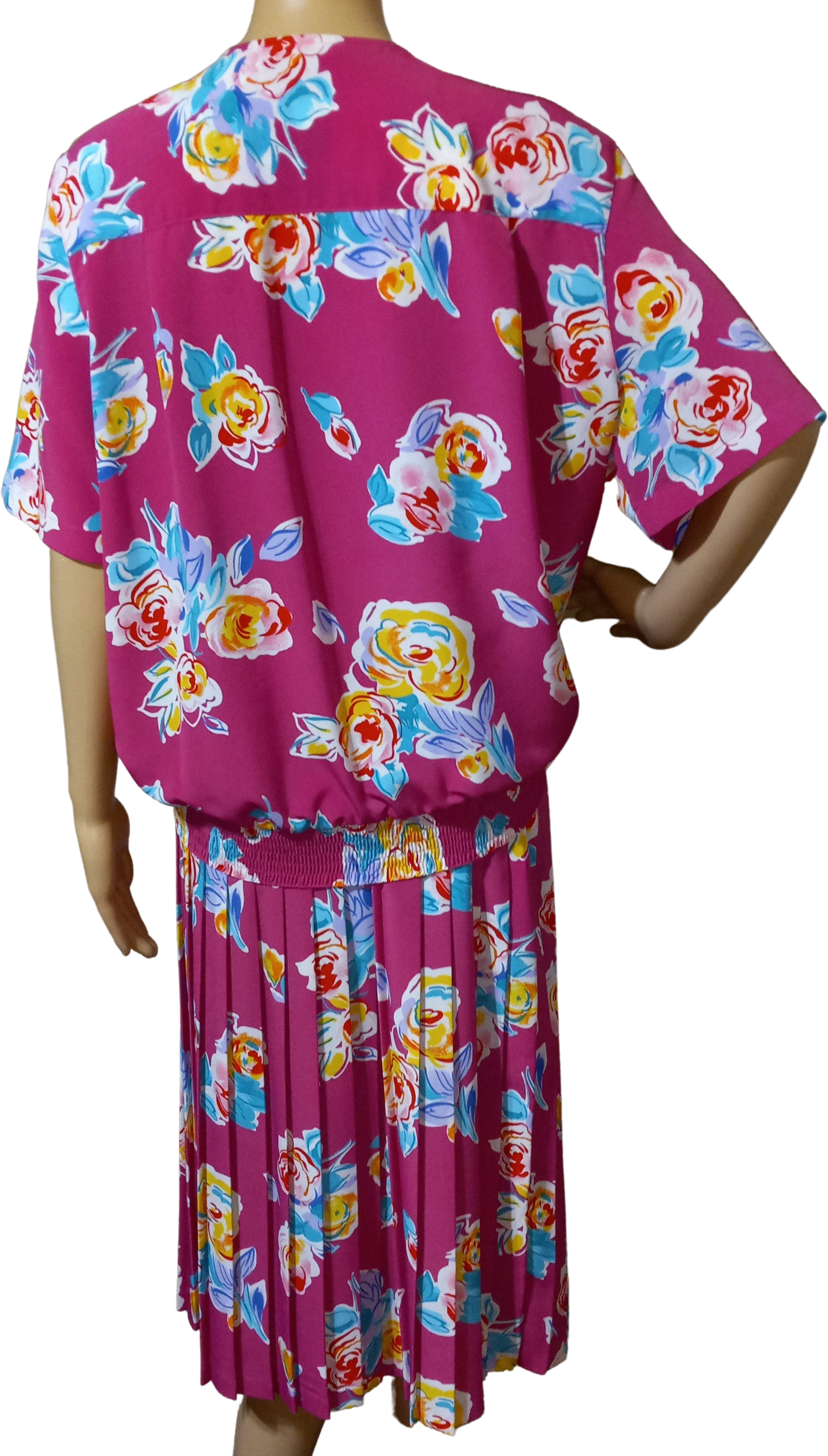 '80’s Polyester Pink Floral Pleated Skirt Set by Alfred Dunner - Image 2