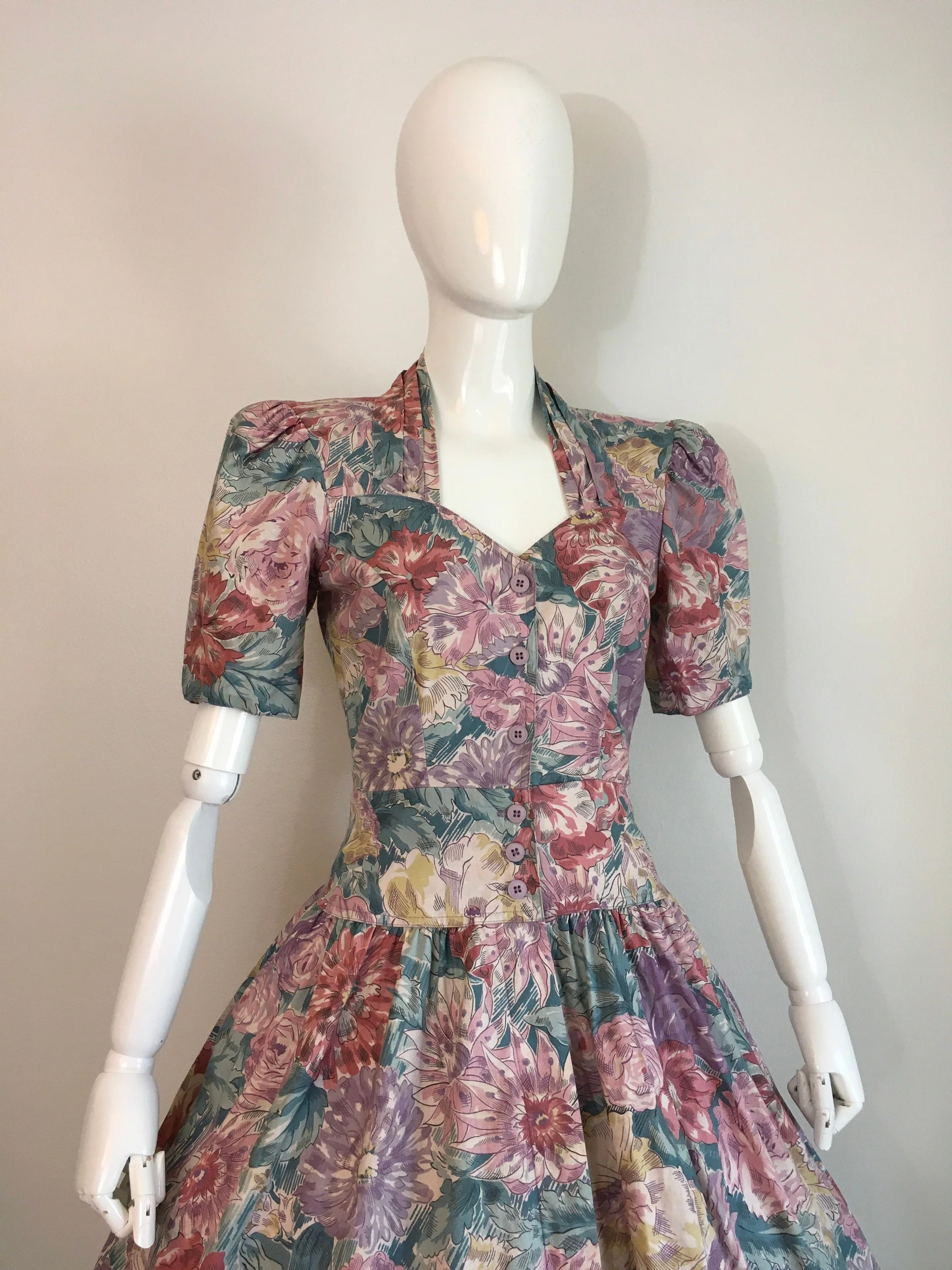 80’s Puffy Sleeves Floral Garden Dress by  Carol Anderson - Image 4