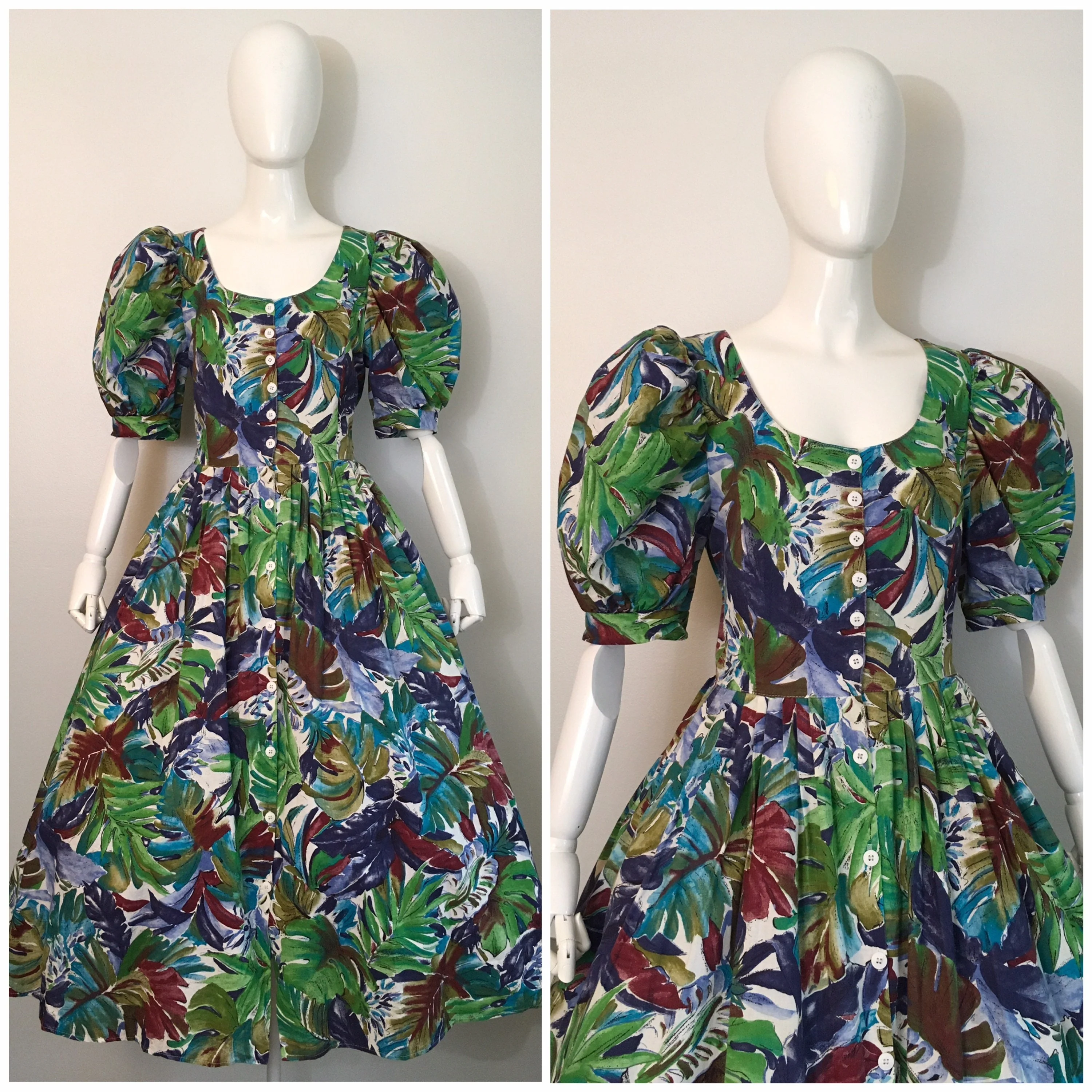 80’s Puffy Sleeves Hawaiian Dress by Carol Anderson - Image 3